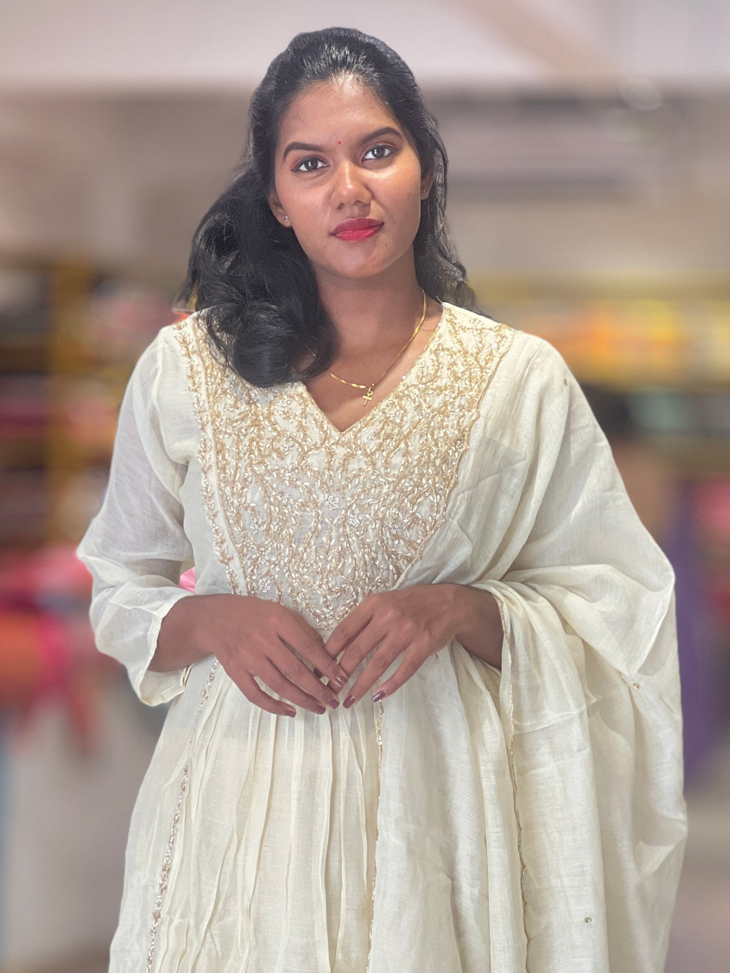 Zardosi & Cut Beads Embroidery Detailed Chanderi Kurta Set | KIA119