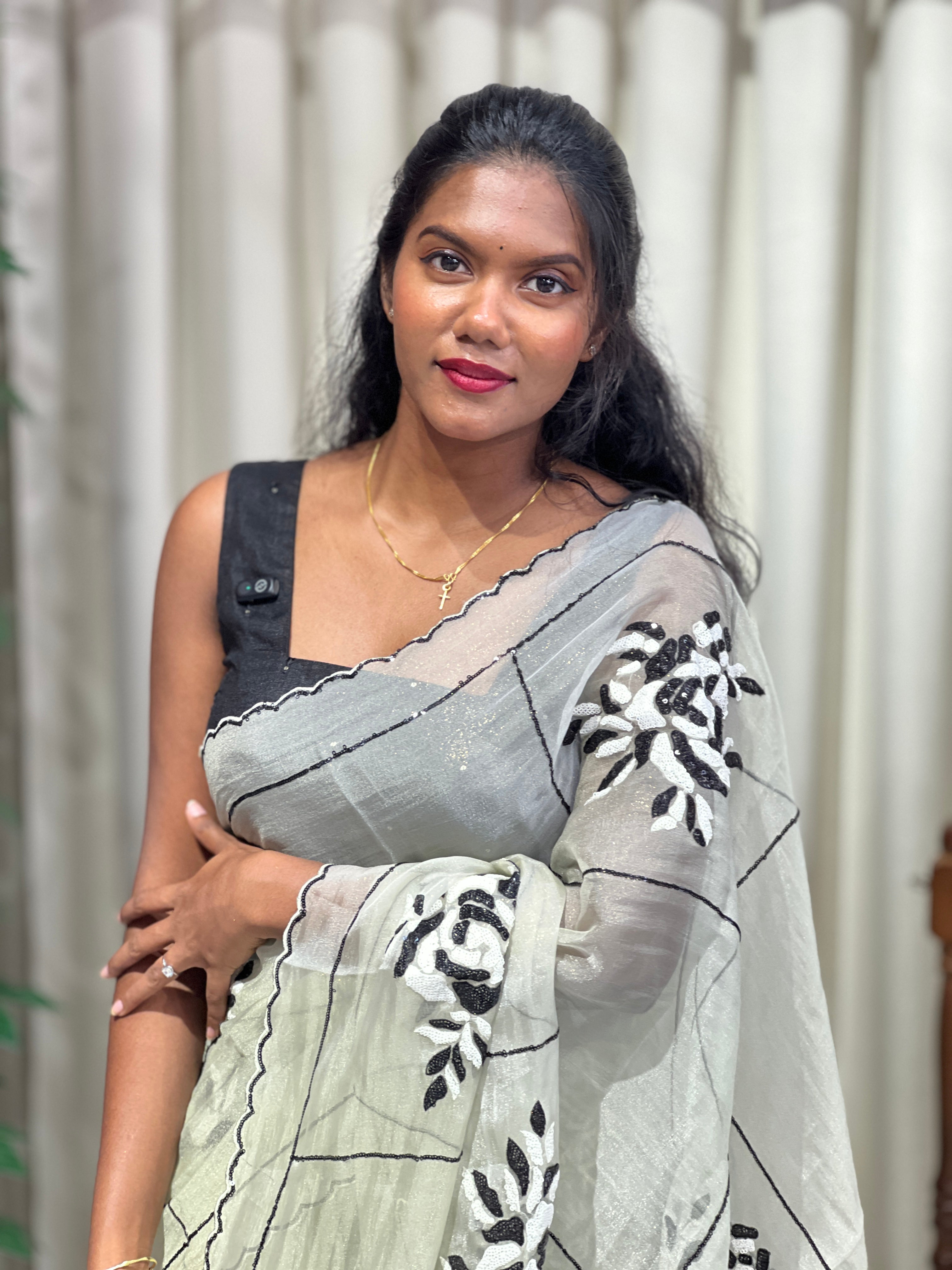 Sequins Embroidery Detailed Shimmer Organza Saree | BLD2156