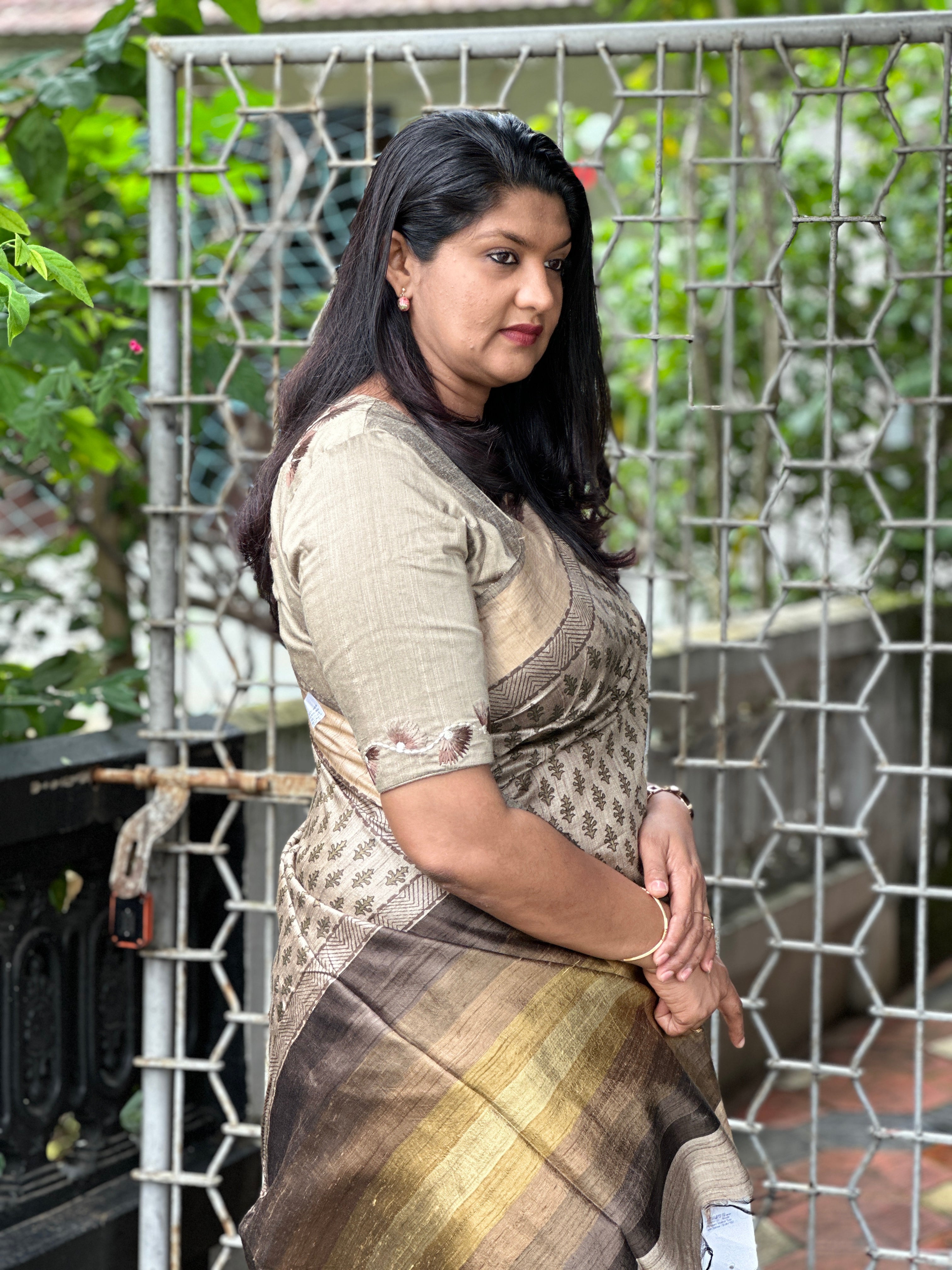 Block Printed Matka Tussar Saree | SUM102