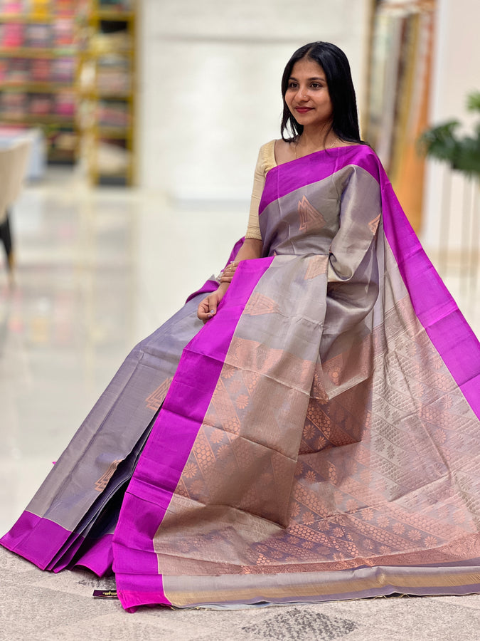 Copper Zari Woven Soft Silk Saree | GR152