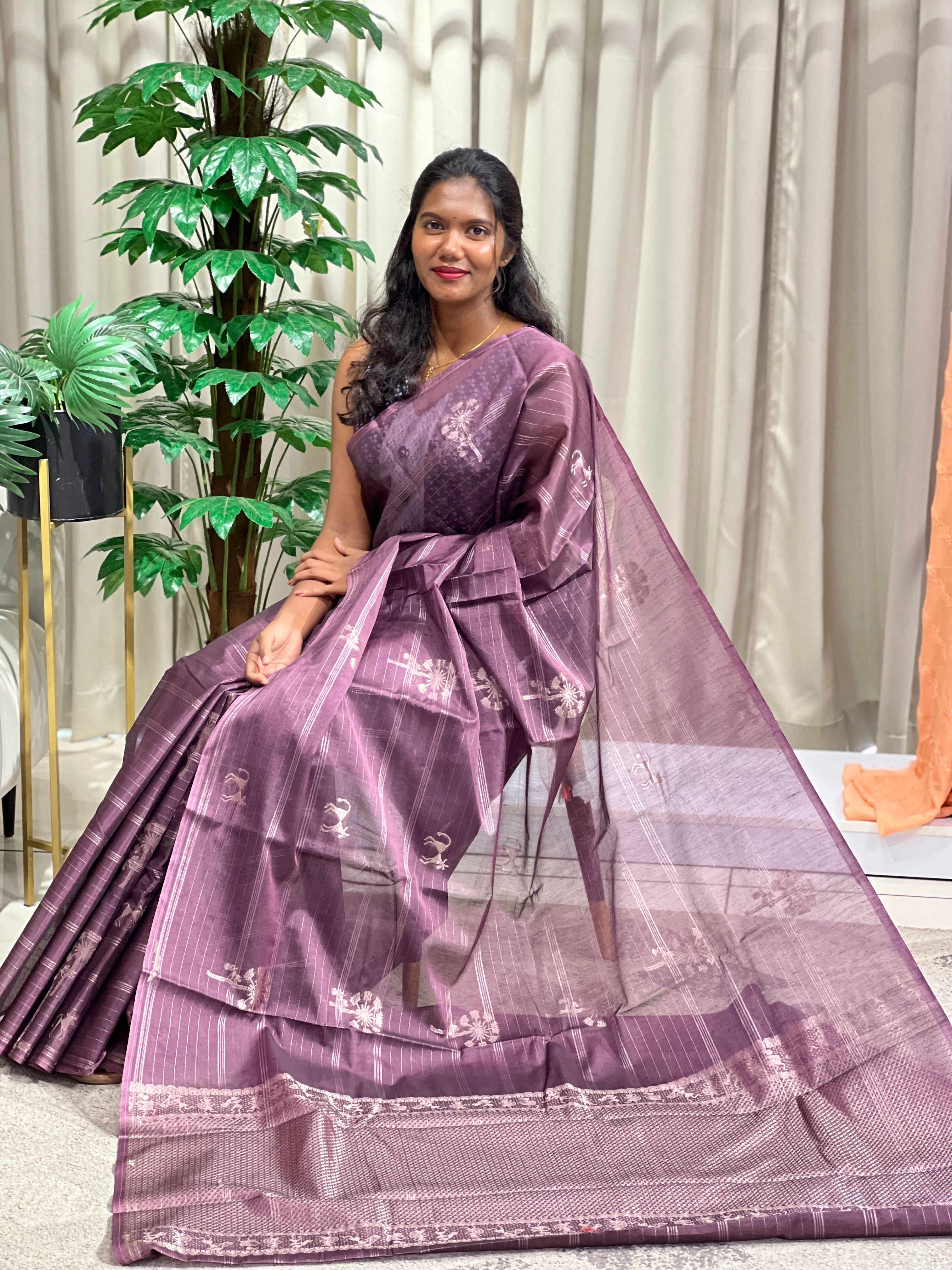 Stripe Woven Silk Cotton Saree | JAT120