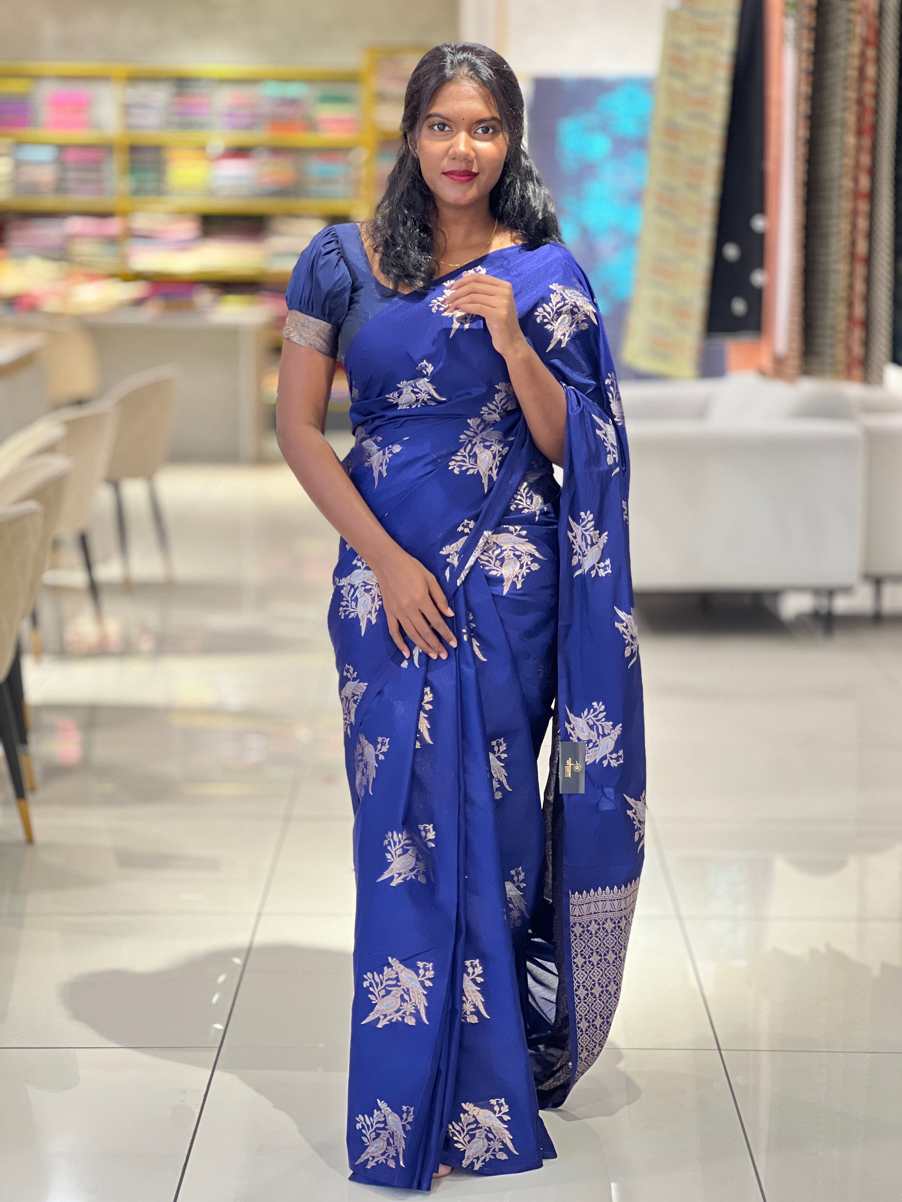 Antique & Silver Zari Weaved Birds Designed Semi Silk Saree | KSS114