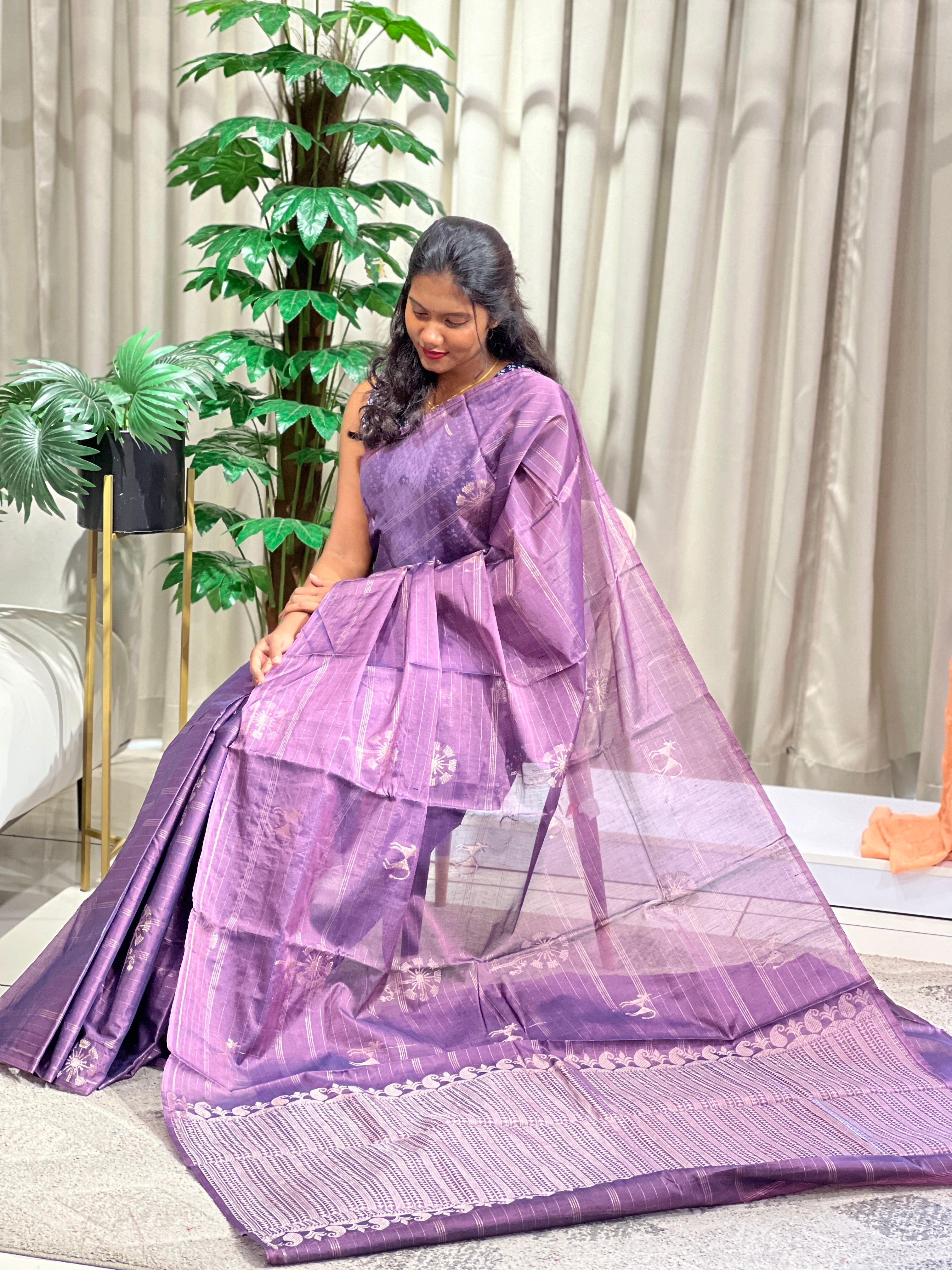 Stripe Woven Silk Cotton Saree | JAT121