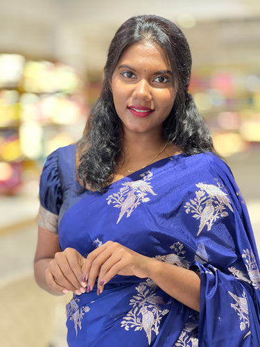Antique & Silver Zari Weaved Birds Designed Semi Silk Saree | KSS114