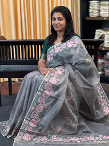 Floral Embroidery Tussar Organza Saree | RGD204