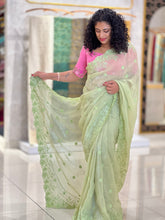 Embroidery Patterned Crushed Shimmer Organza Saree | SBP319