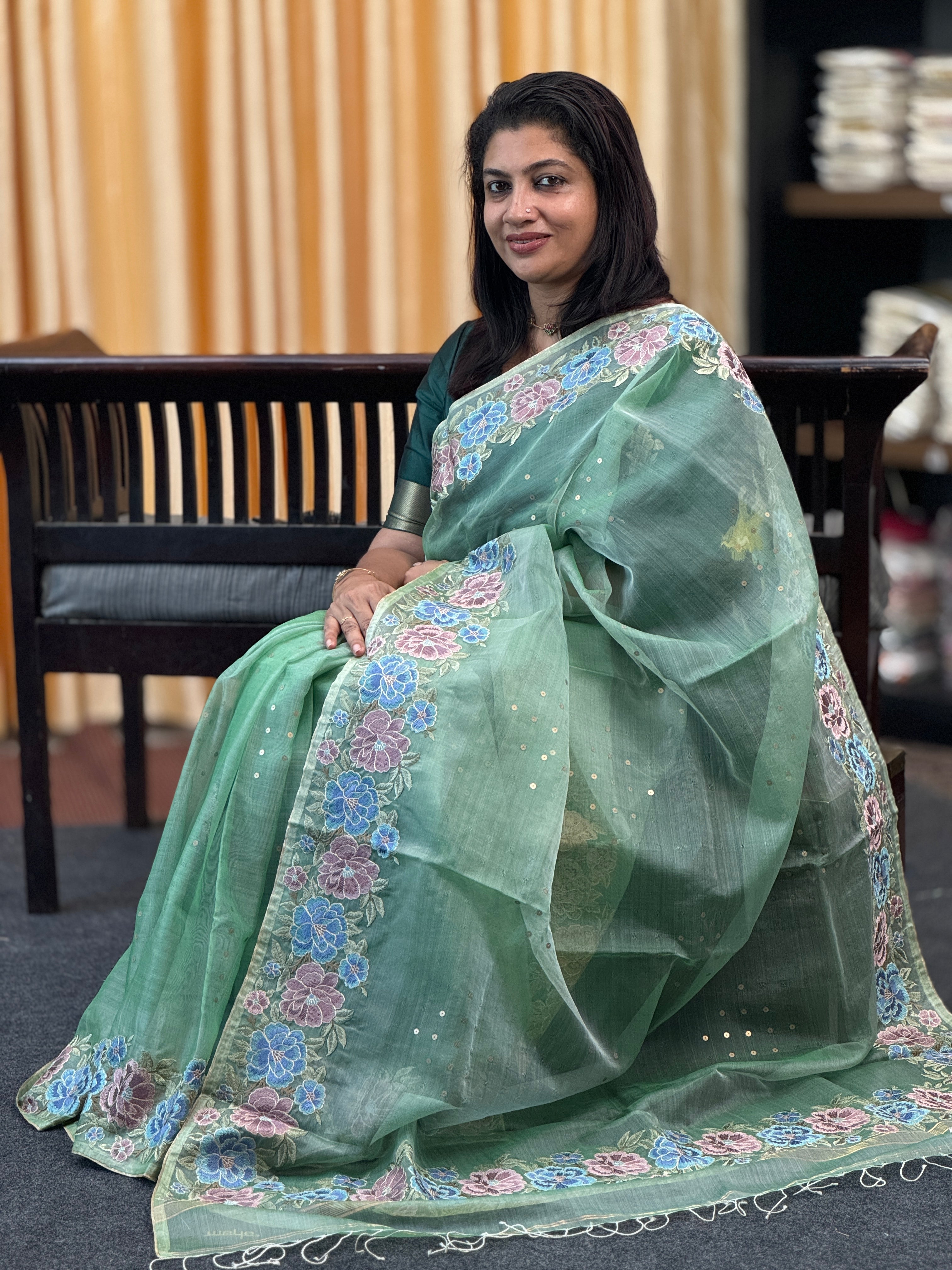Floral Embroidery Tussar Organza Saree | RGD204
