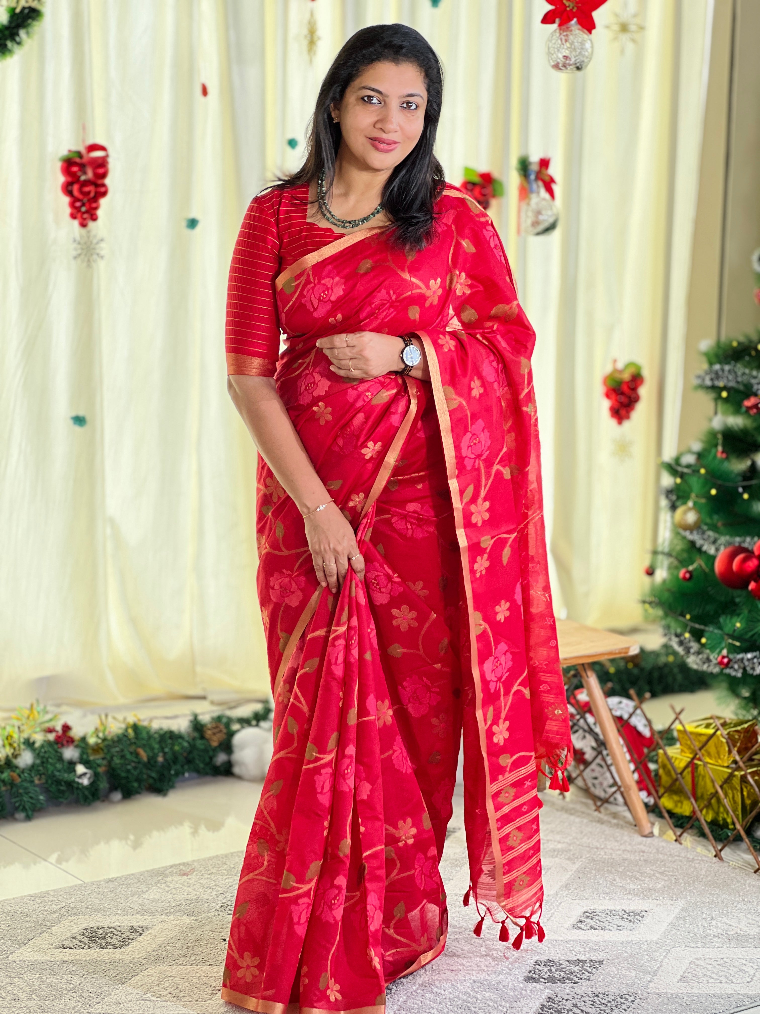 Jamdani Woven Chanderi Finish Saree | SSN461