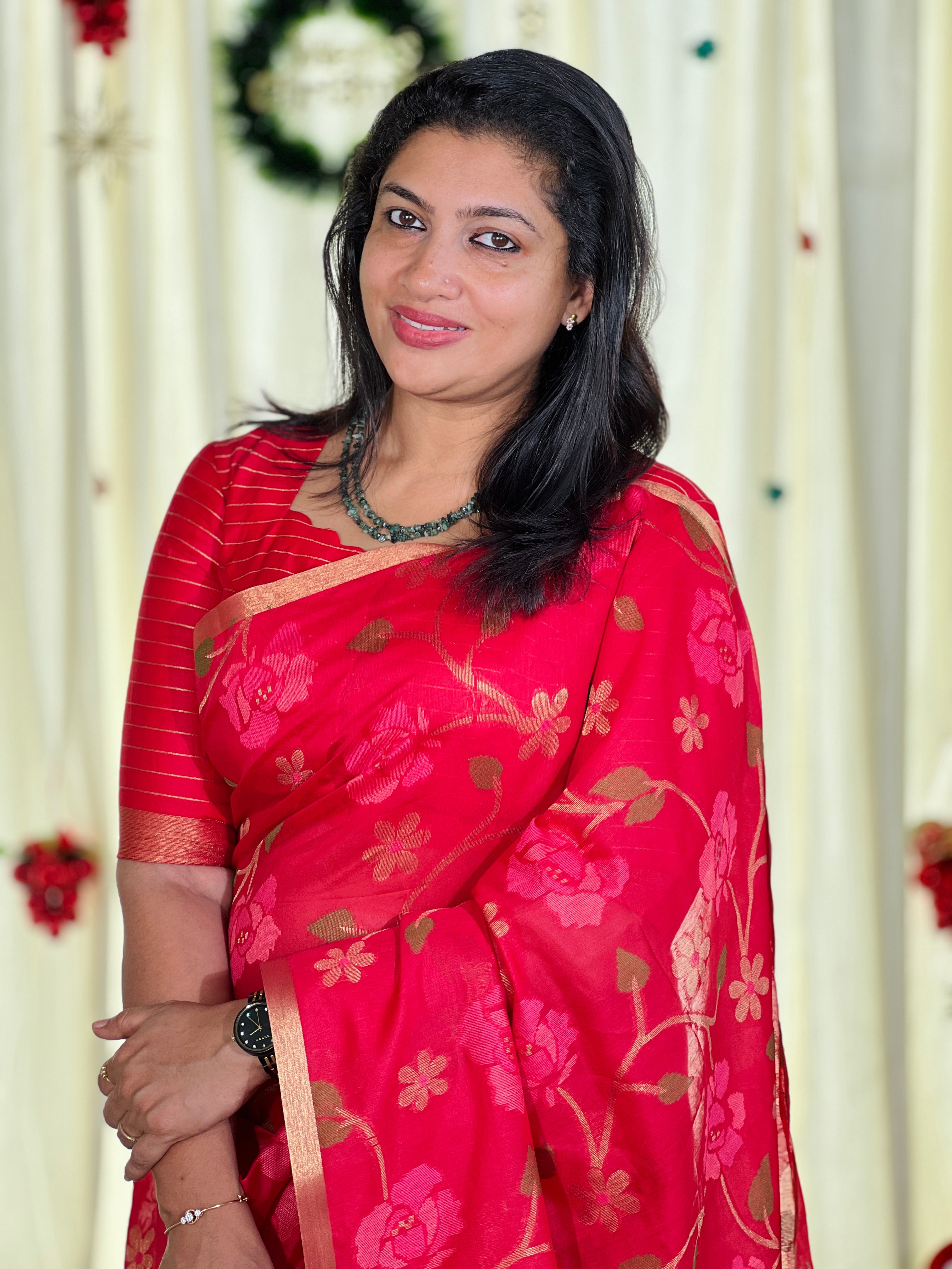 Jamdani Woven Chanderi Finish Saree | SSN461