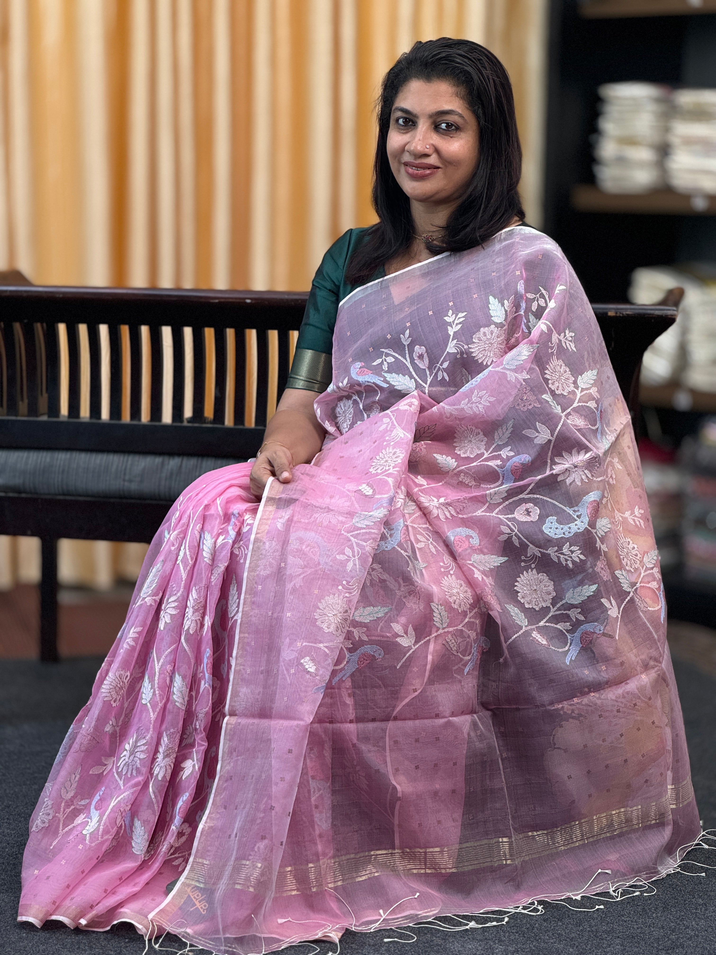 Floral Embroidery Design Tussar Organza Saree | RGD203
