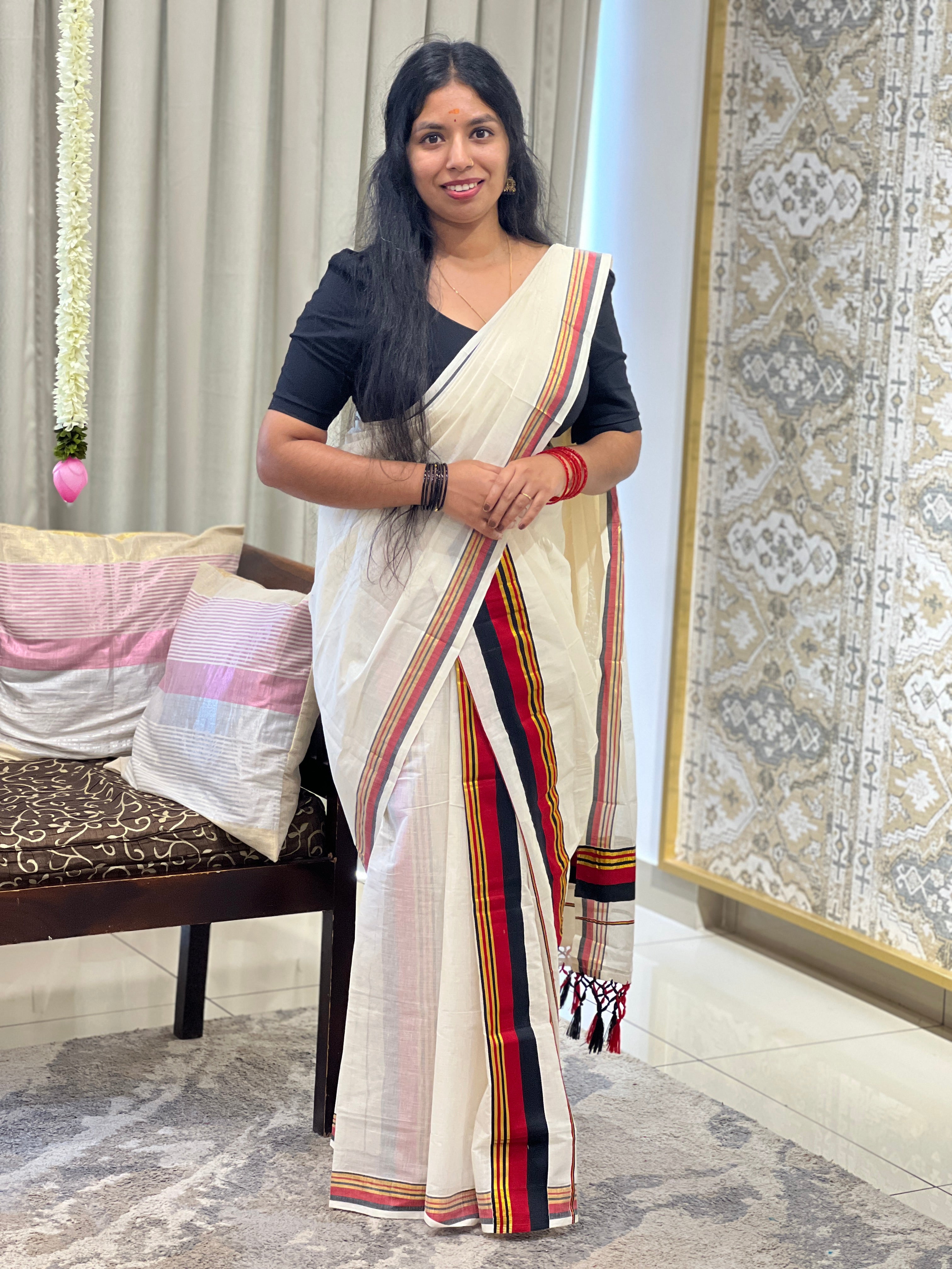 Stripe Border Pattern Kerala Cotton Set Mundu | GAT586