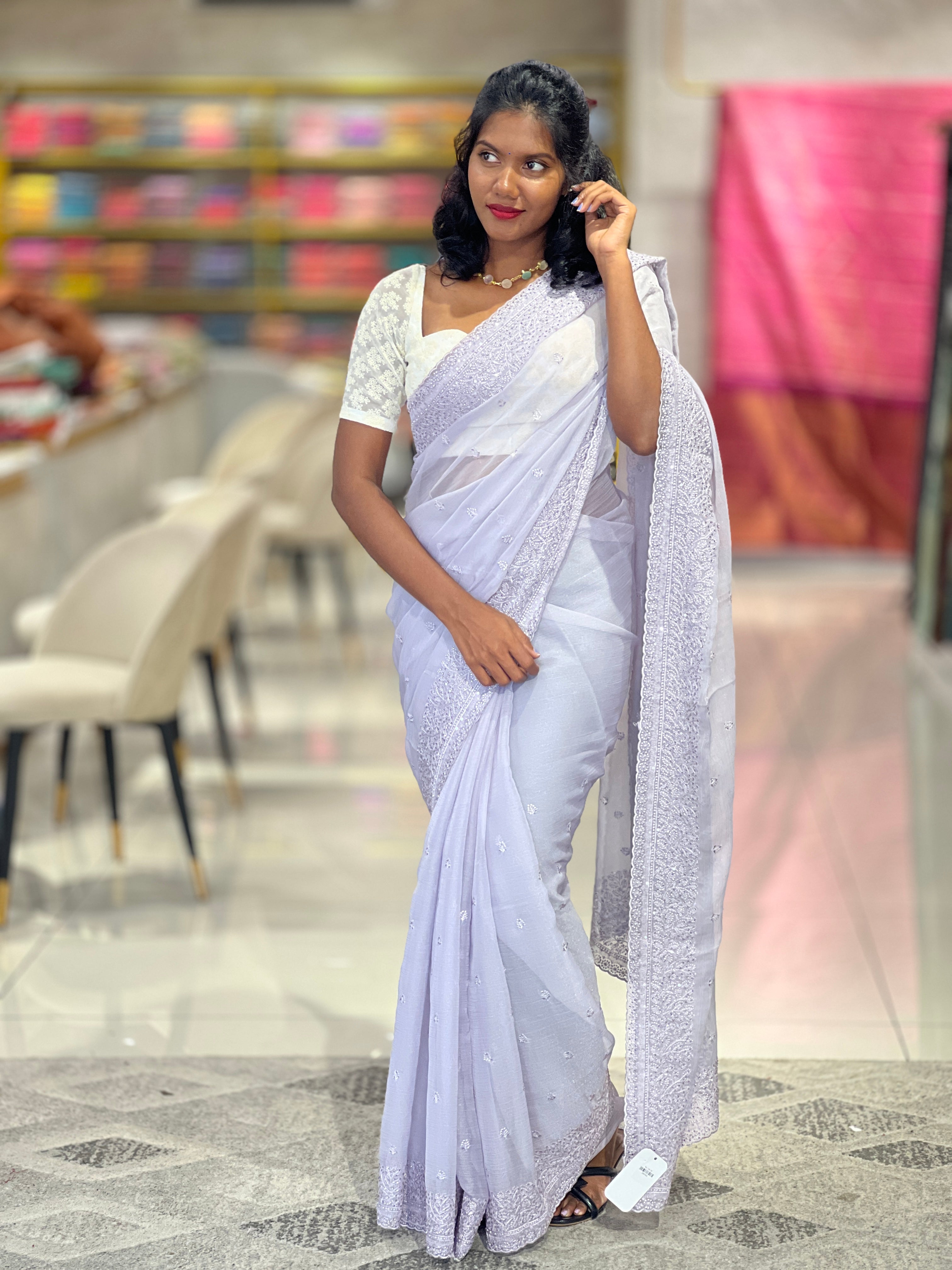 Embroidered Crushed Organza Saree | SBP525