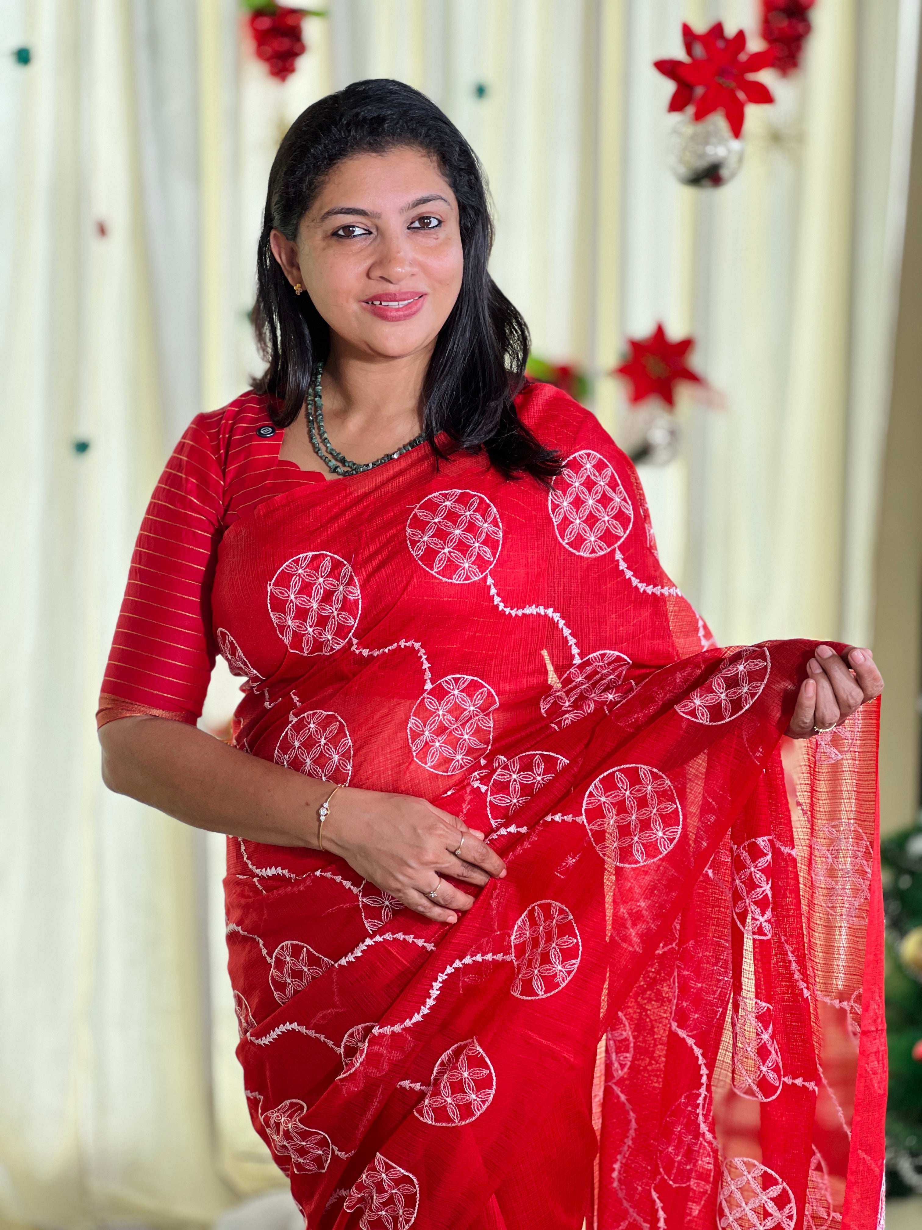 Lucknowi Inspired Embroidery Detailed Kota Saree | NHH564