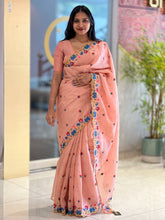 Floral Embroidered Crushed Tissue Organza Saree | RP619