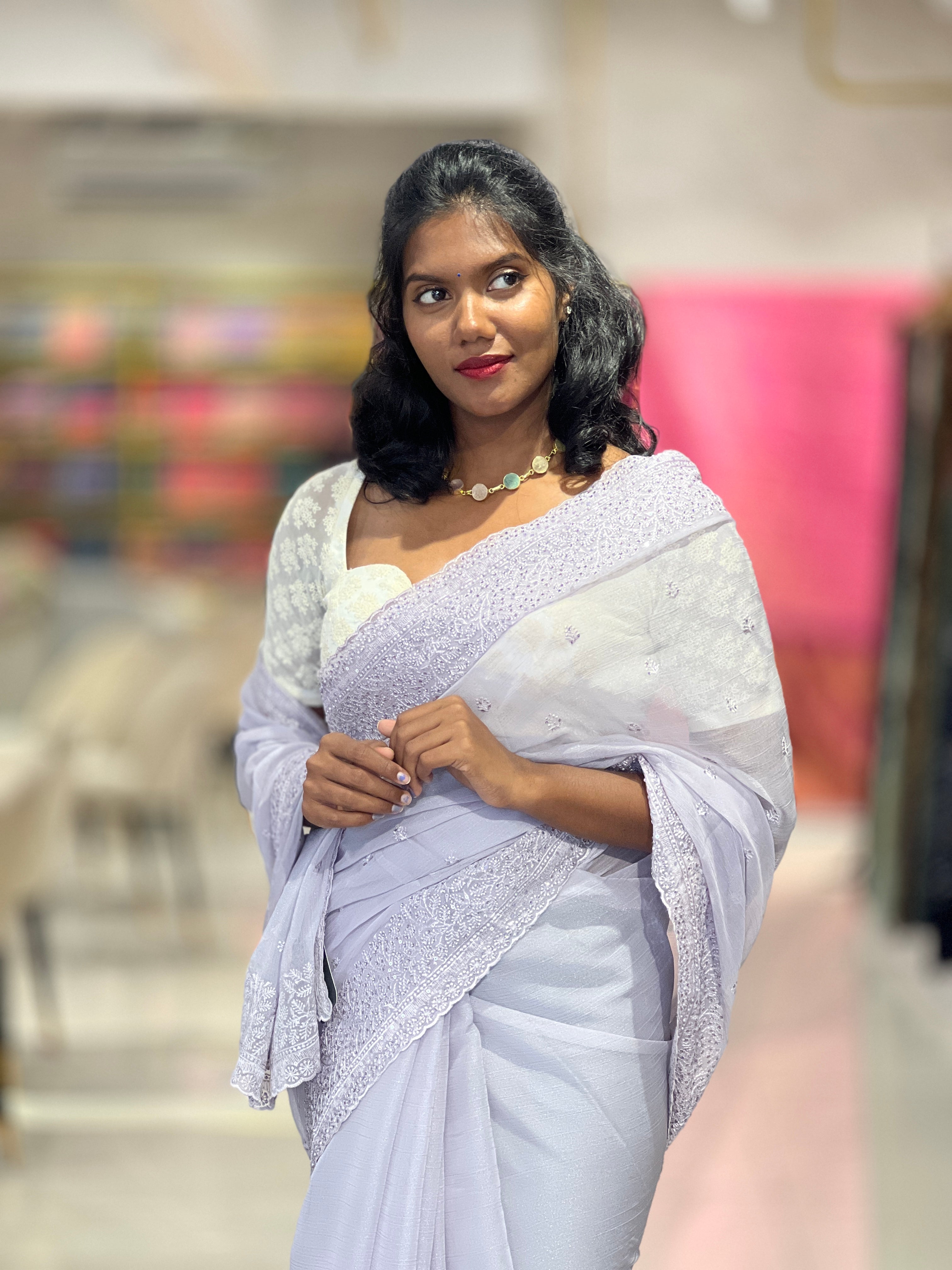 Embroidered Crushed Organza Saree | SBP525