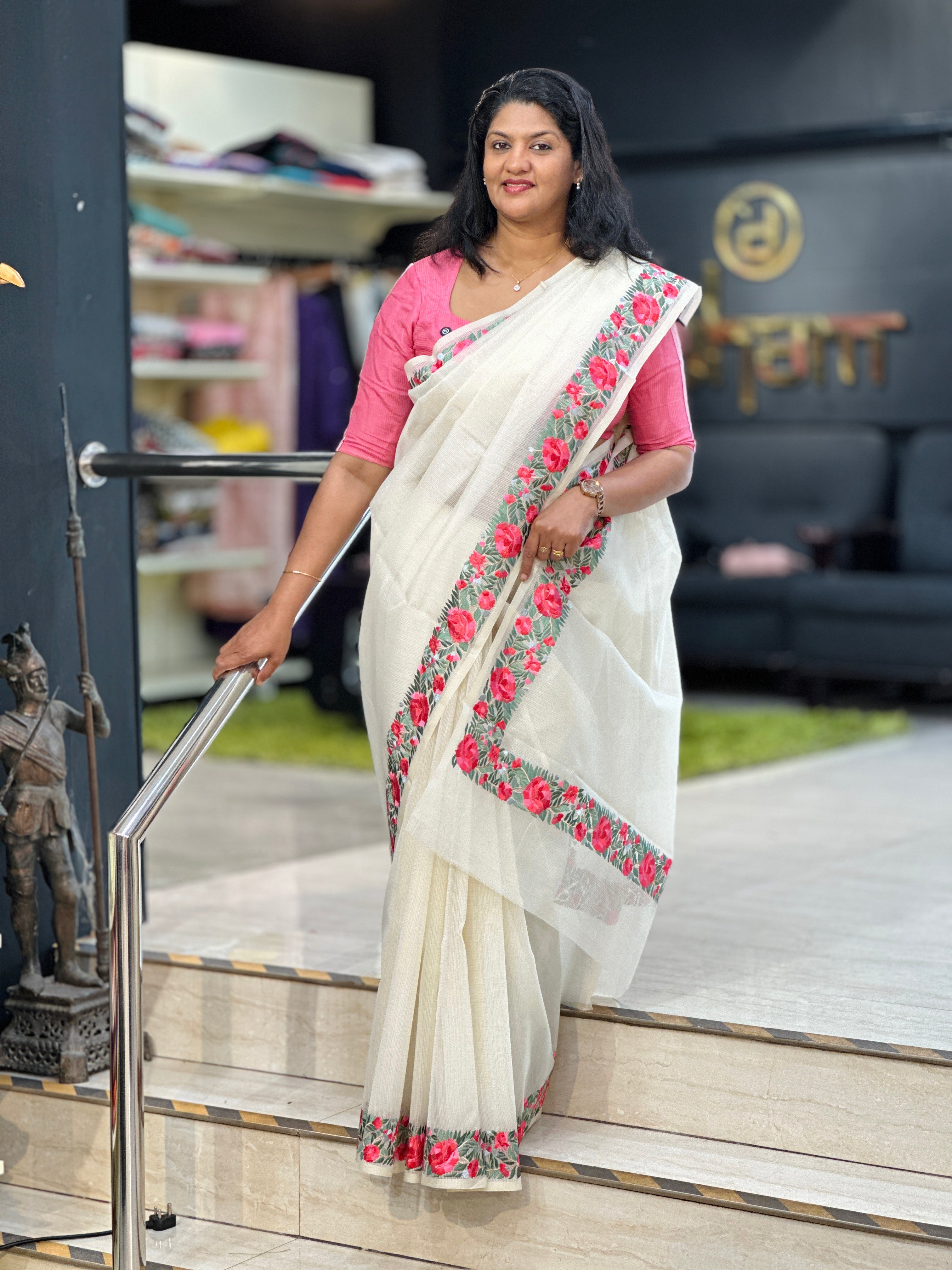 Embroidered Check Organza Saree |JSC347