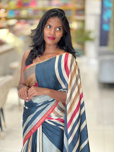 Multi-Colour Print Detailed Chinon Saree | SSN355