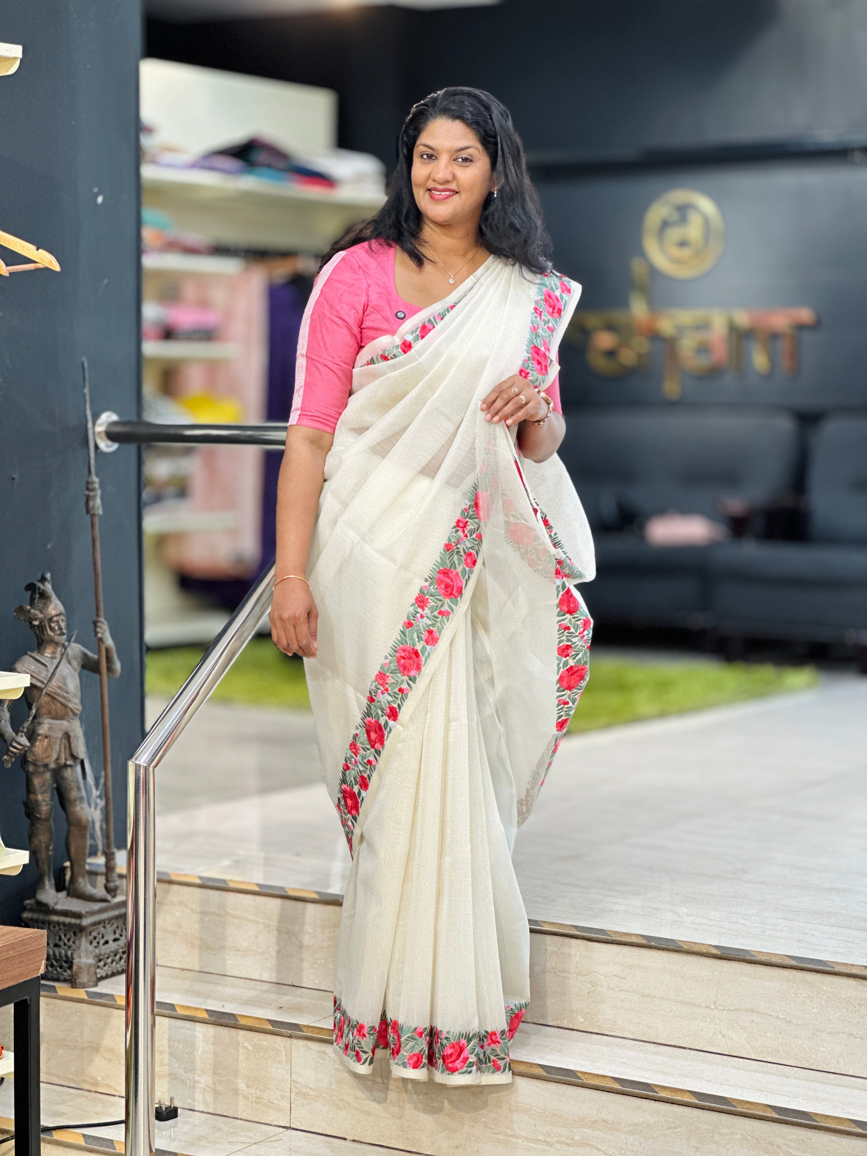 Embroidered Check Organza Saree |JSC347