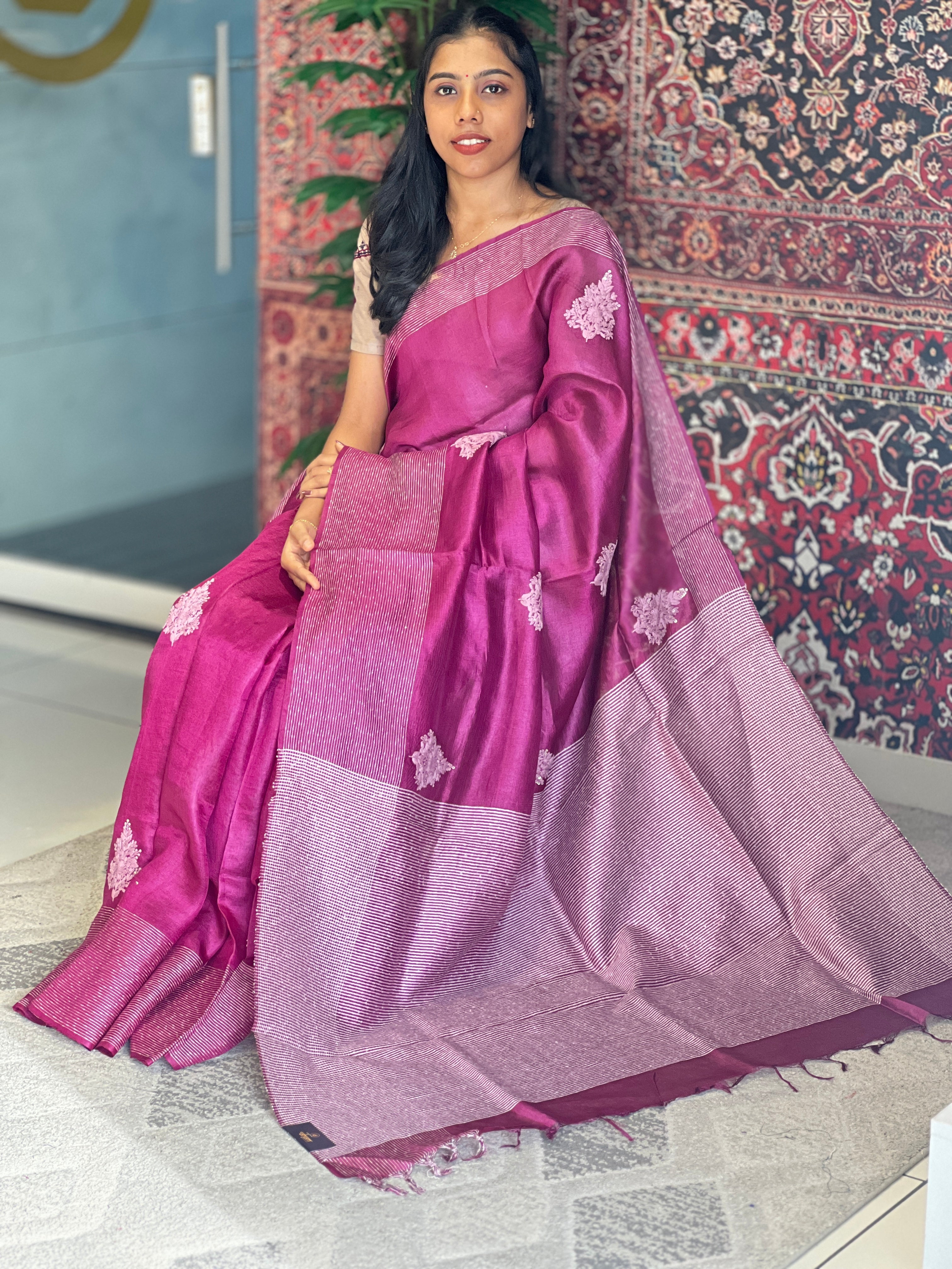 Hand Embroidered Pure Tussar Saree | RGD705