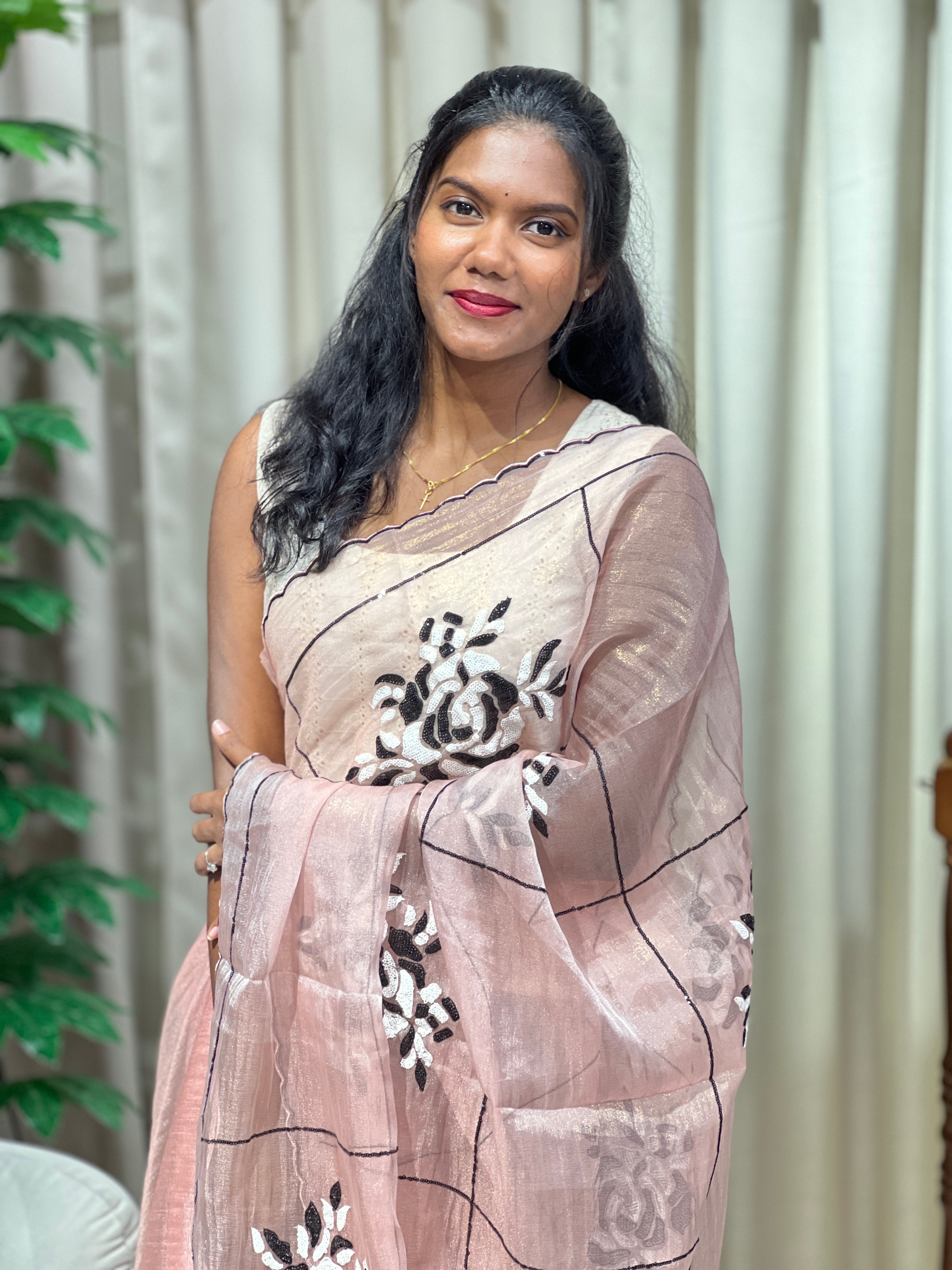 Sequins Embroidery Detailed  Shimmer Organza Saree | BLD2154