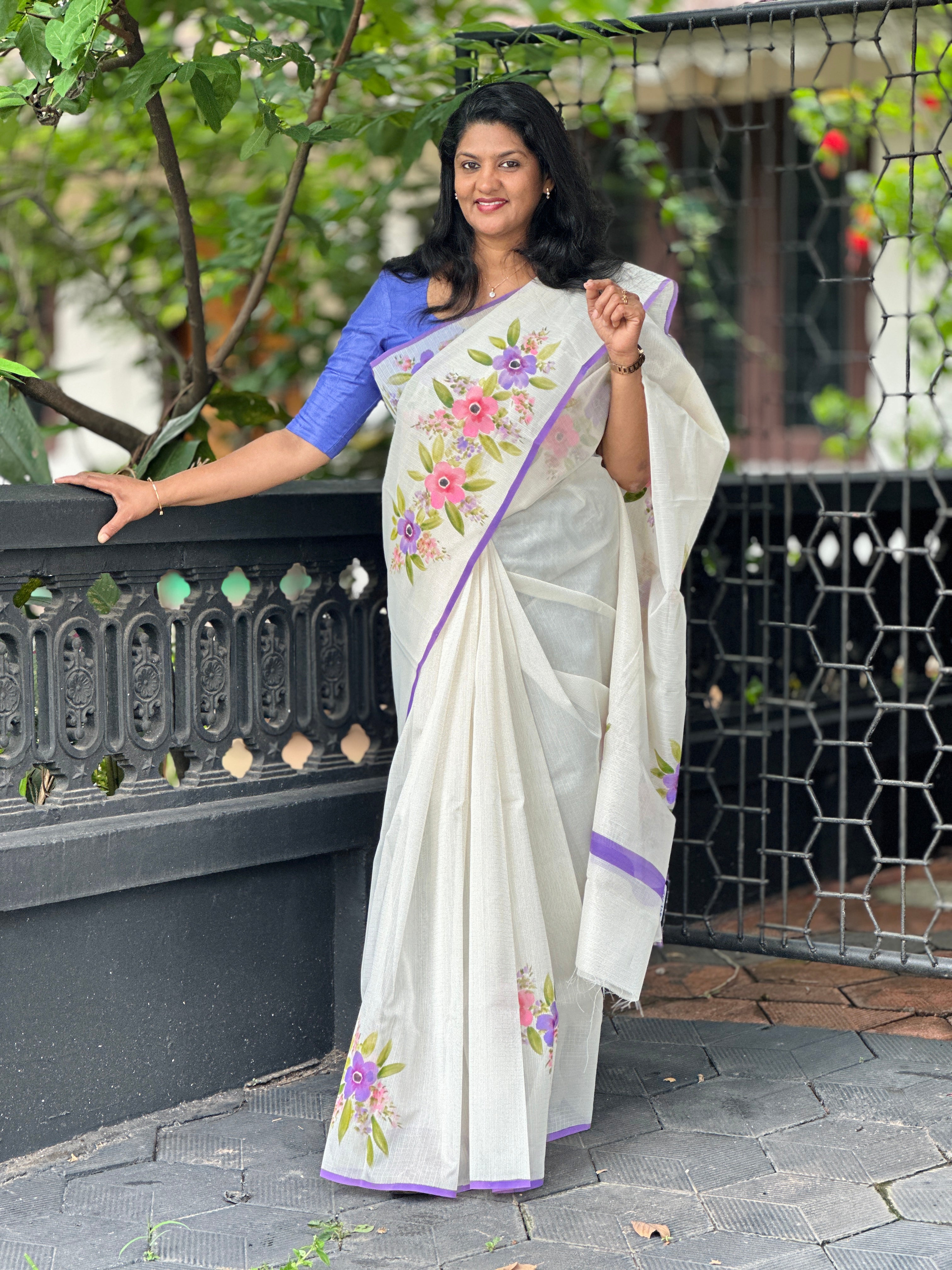 Hand Painted Check Organza Saree | JSC208