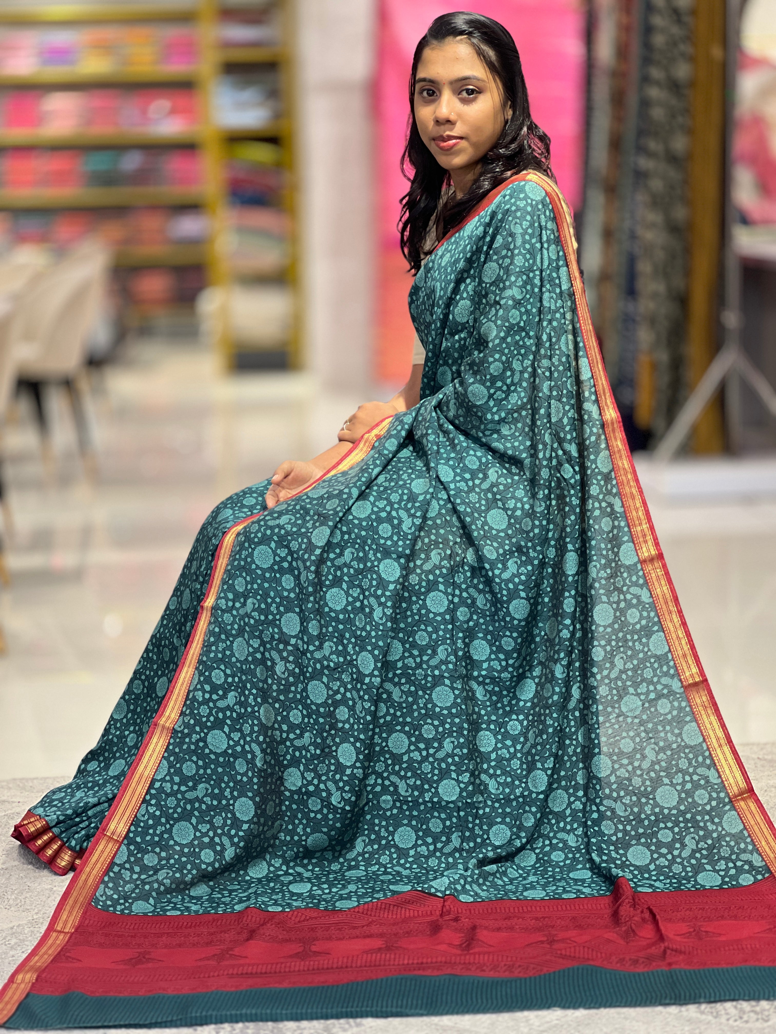 Printed Semi Modal Chanderi Saree | GMS293