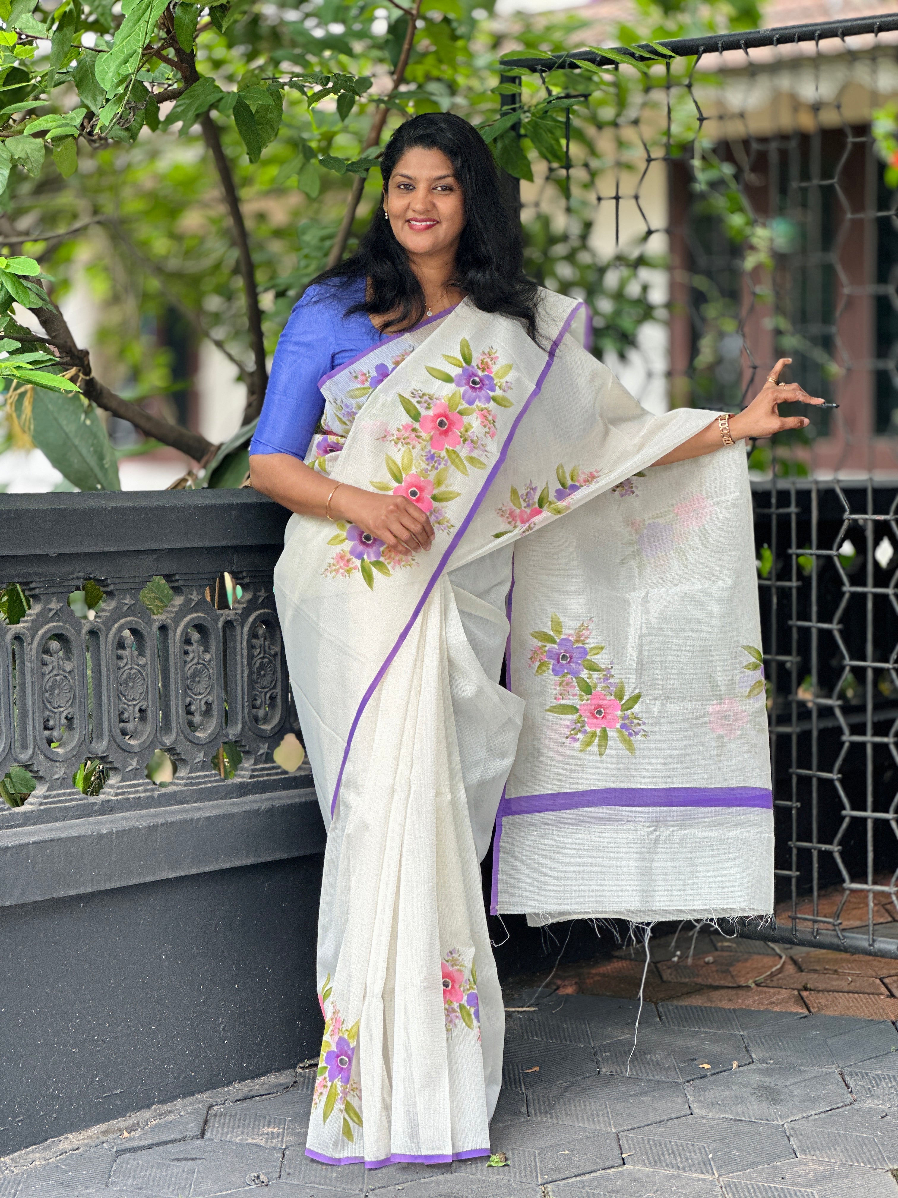Hand Painted Check Organza Saree | JSC208