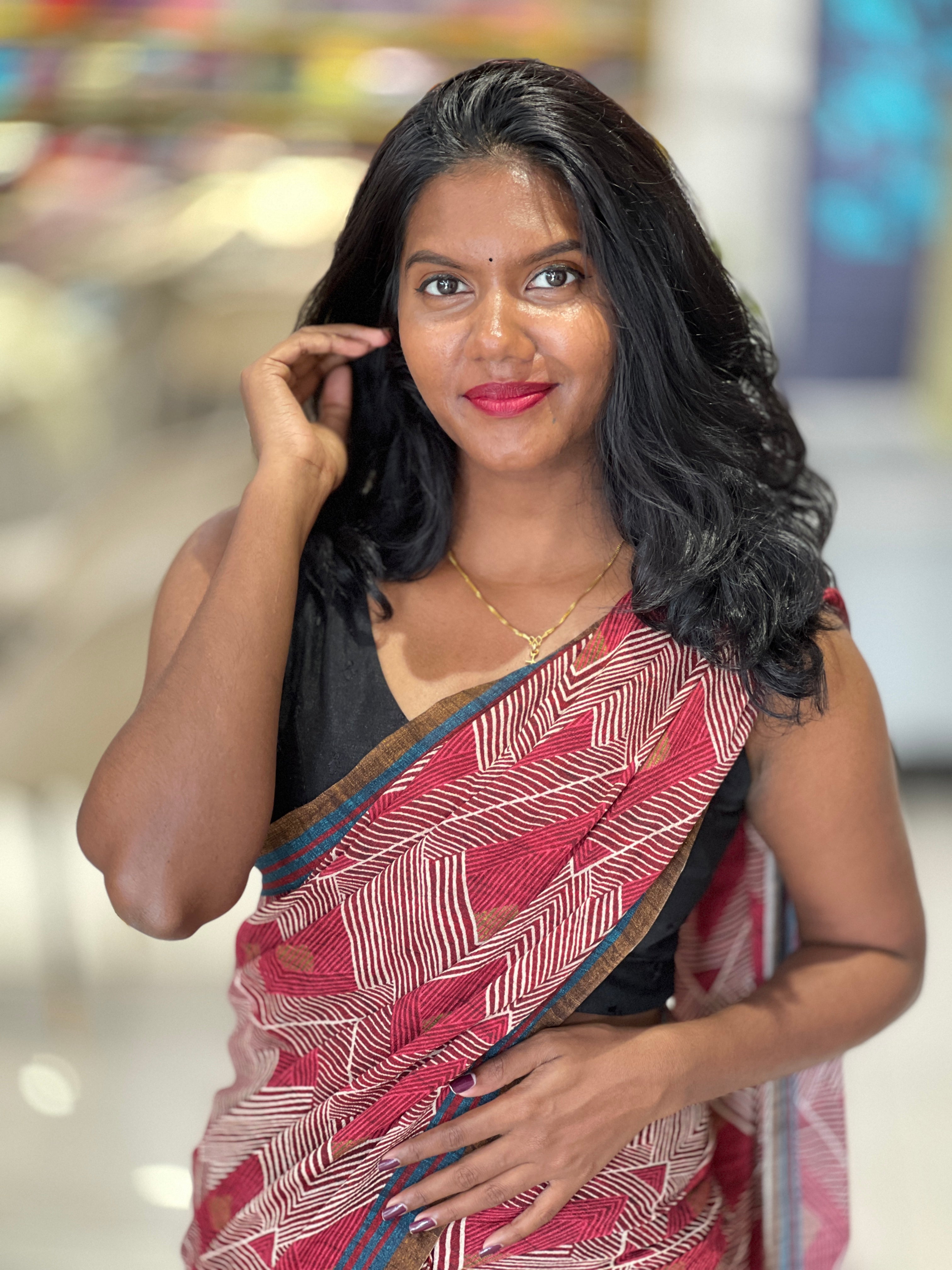 Geometrical Printed Pattern Chiffon Saree | SSN124