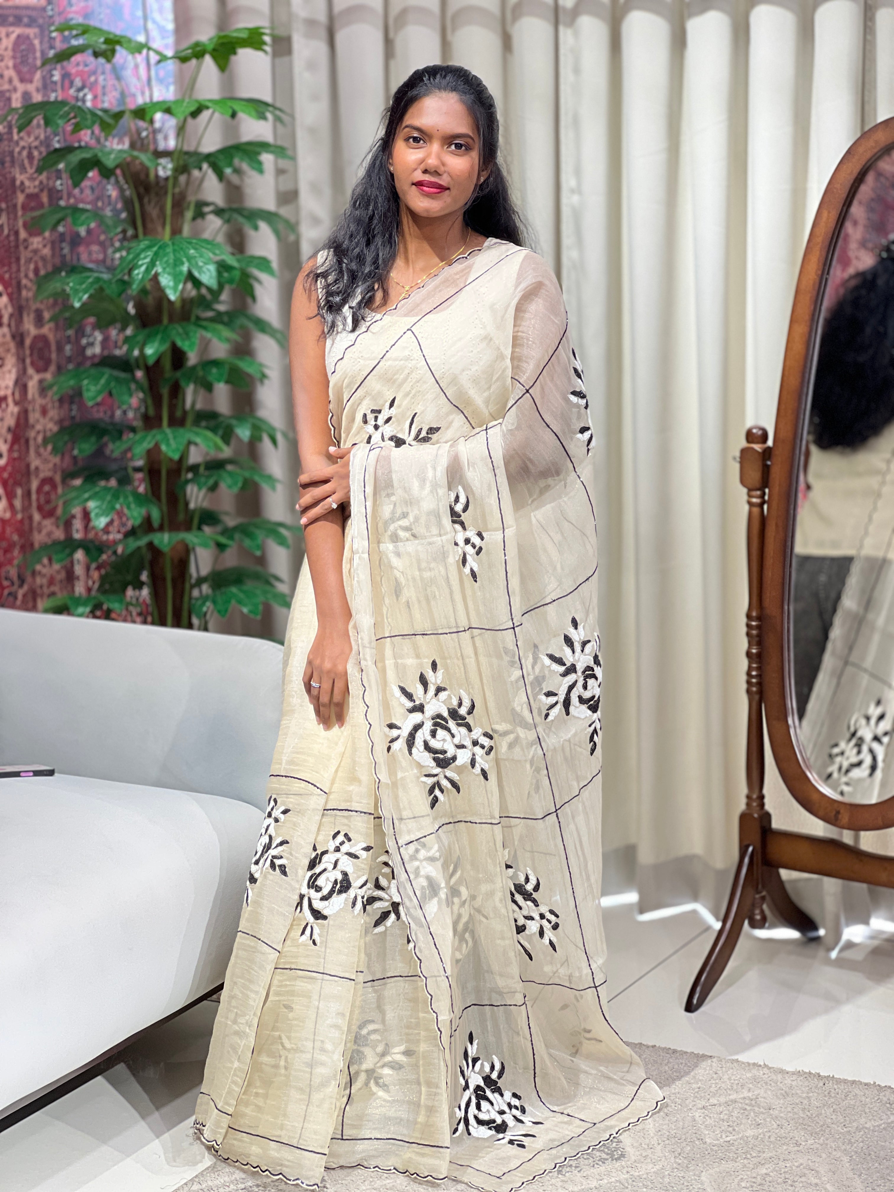 Sequins Embroidery Detailed Shimmer Organza Saree | BLD2153