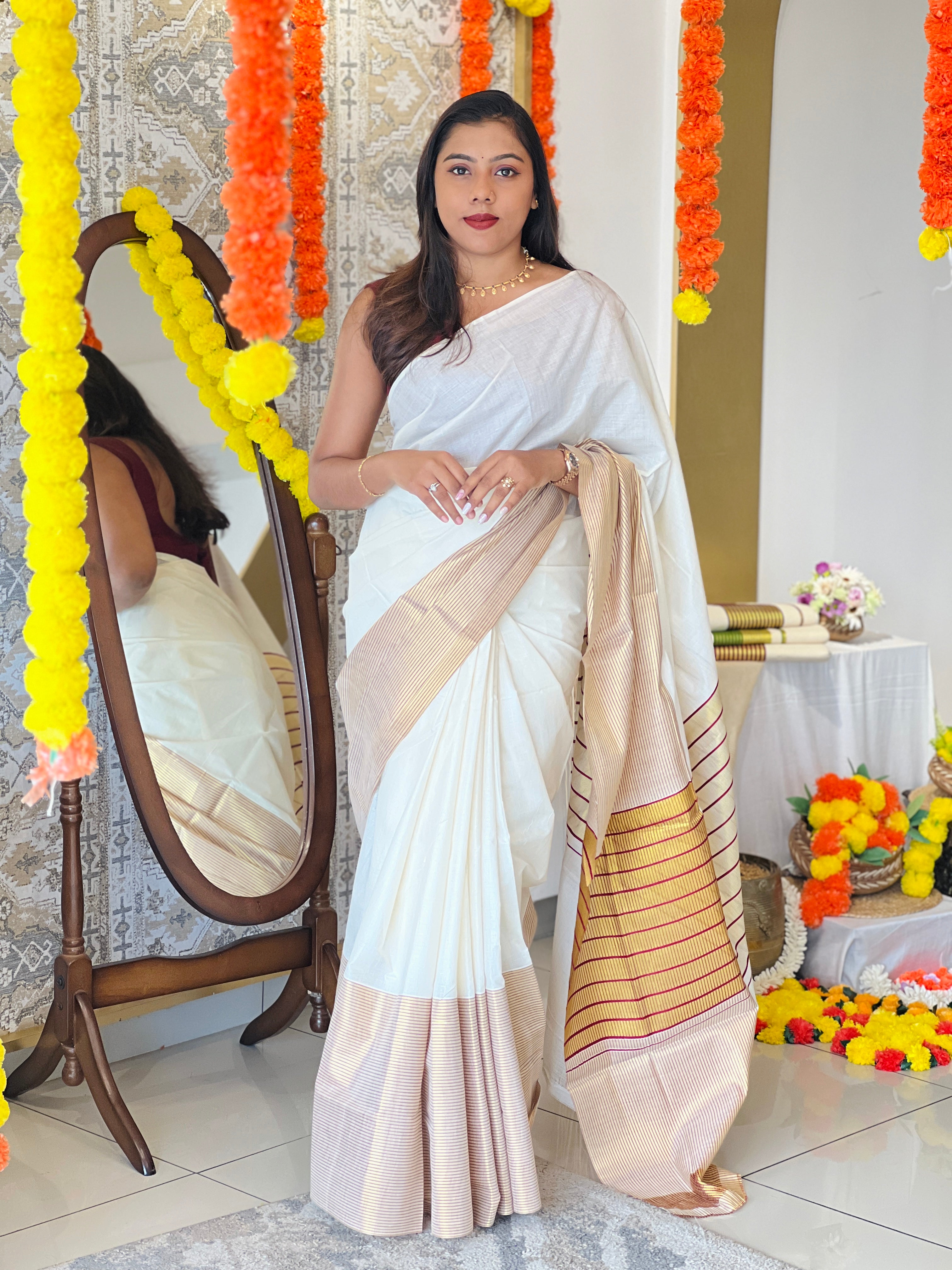 Zari Line Border Kerala Cotton Saree | RLF199