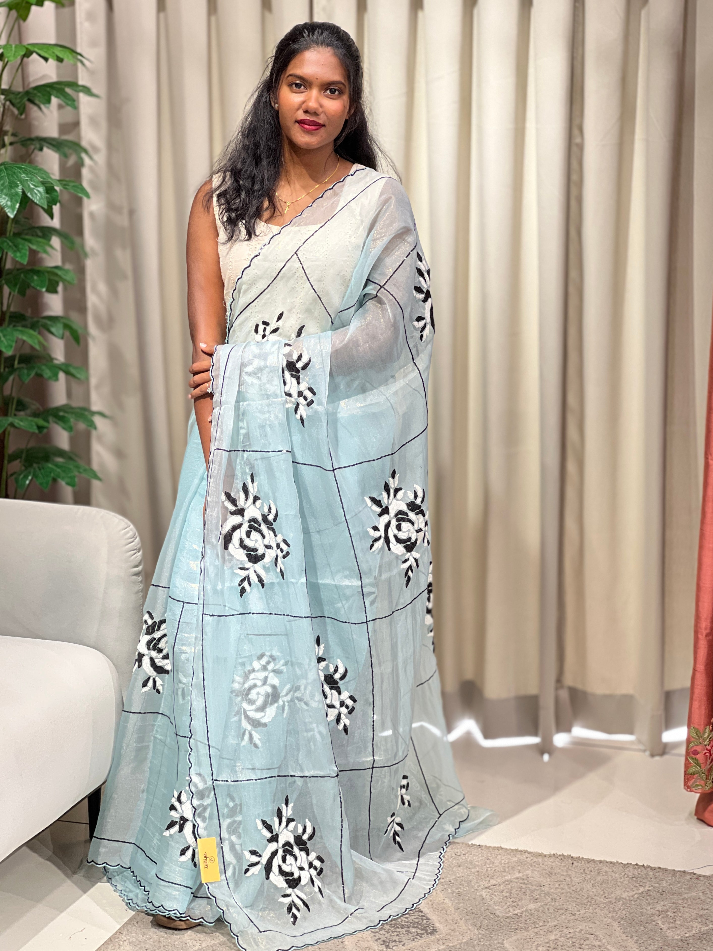 Sequins Embroidery Detailed  Shimmer Organza Saree | BLD2155