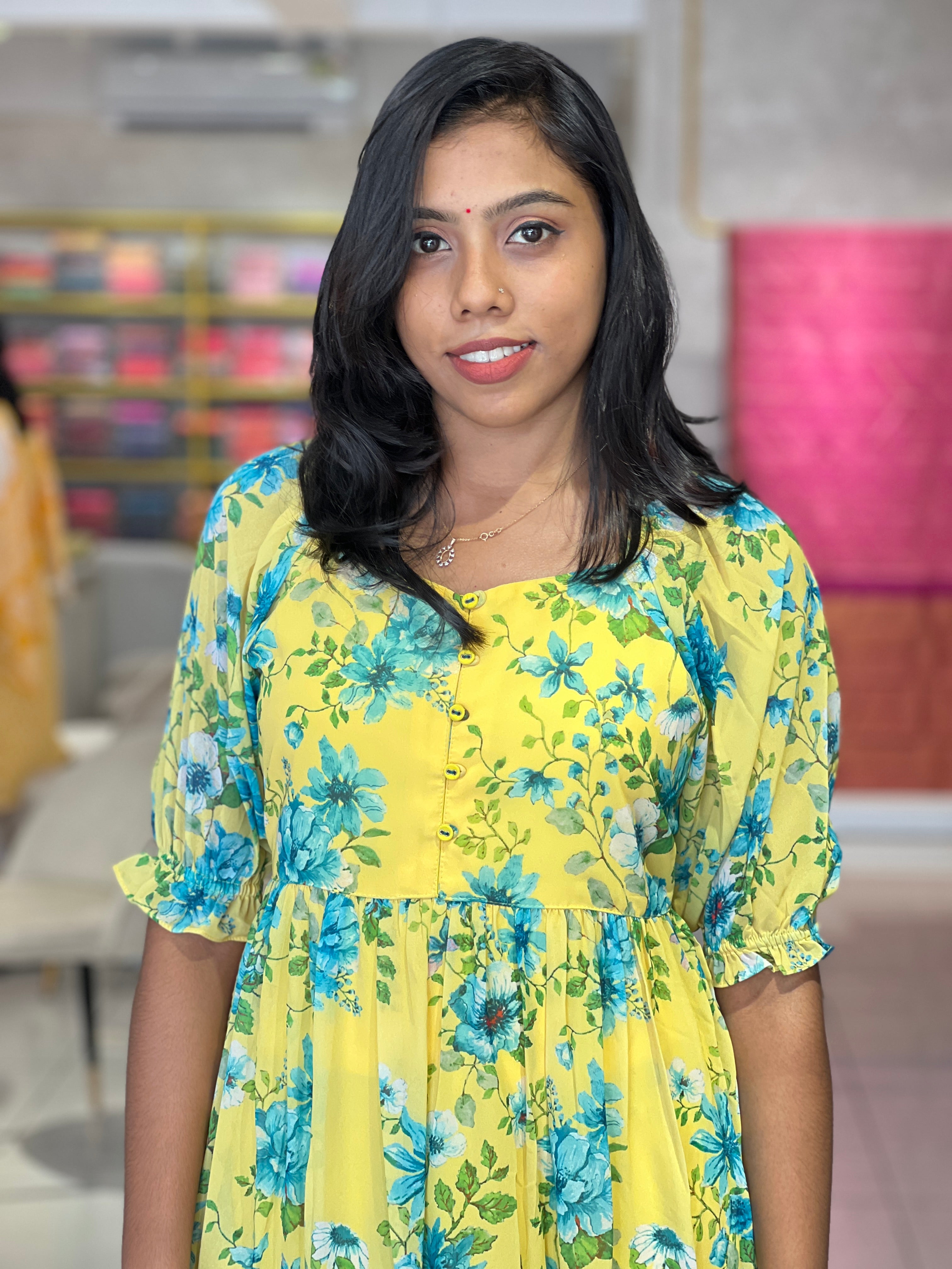 Floral Print Detailed Georgette Kurta | TBS102