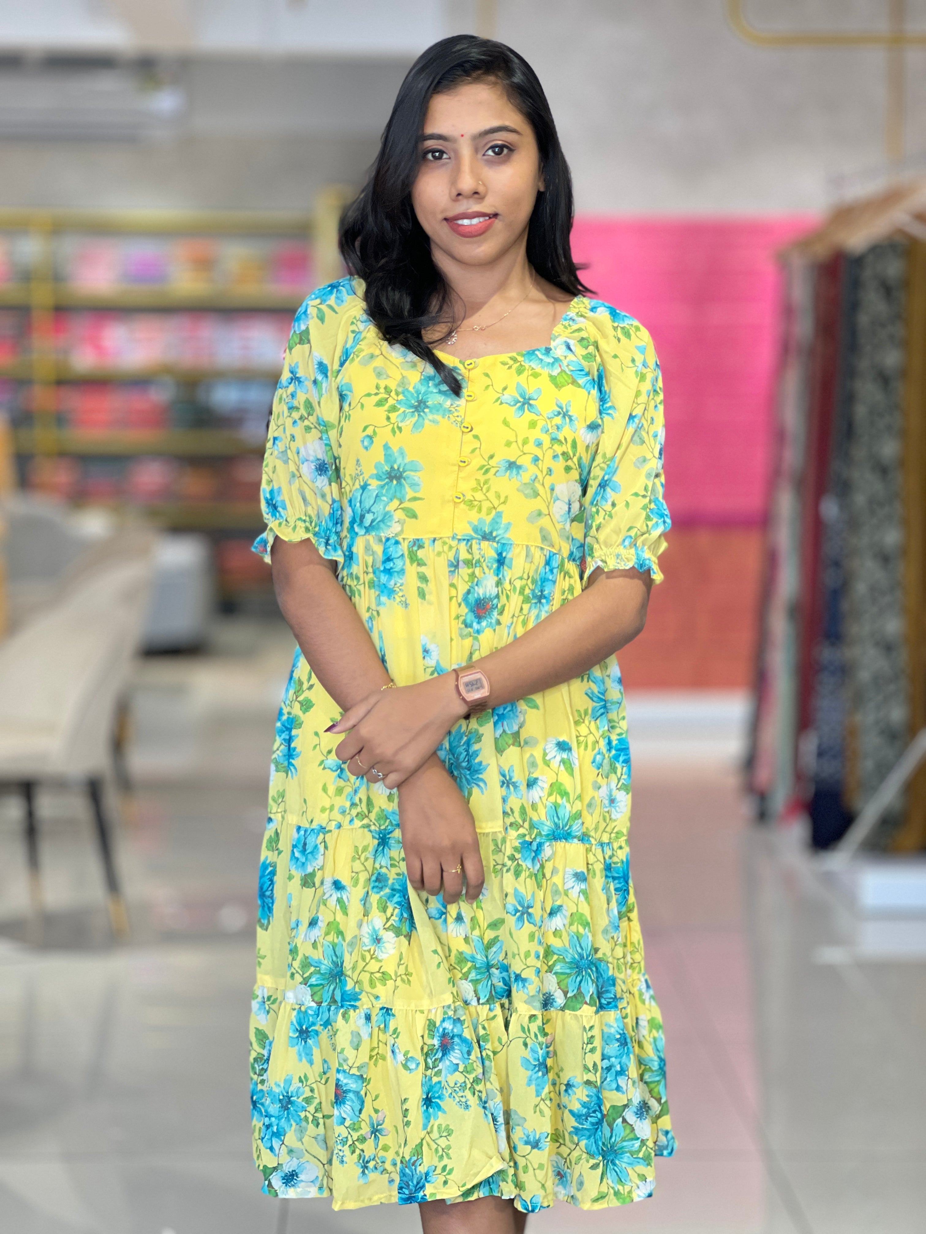 Floral Print Detailed Georgette Kurta | TBS102