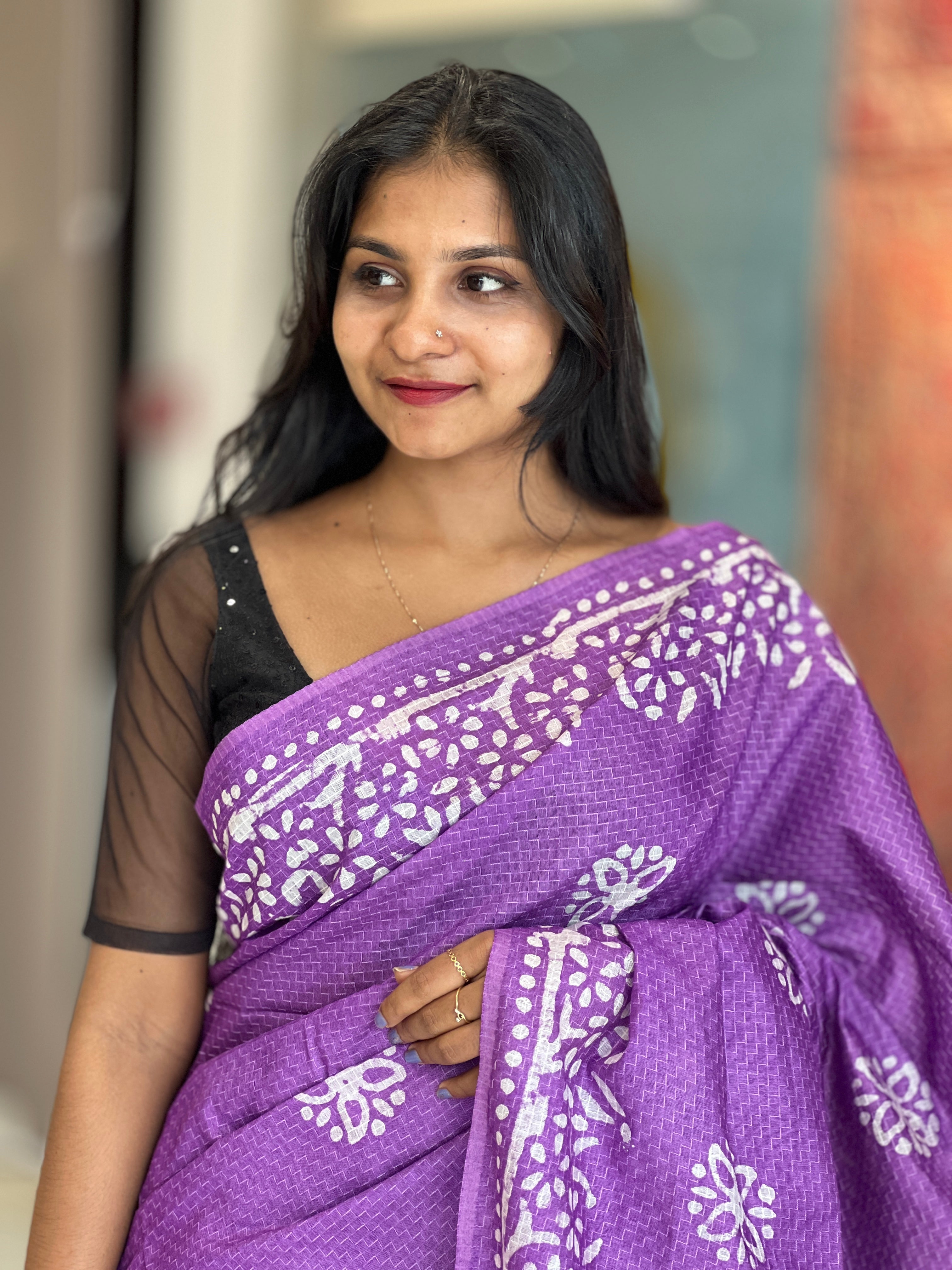 Batik Inspired Printed Tussar Finish Saree | US241