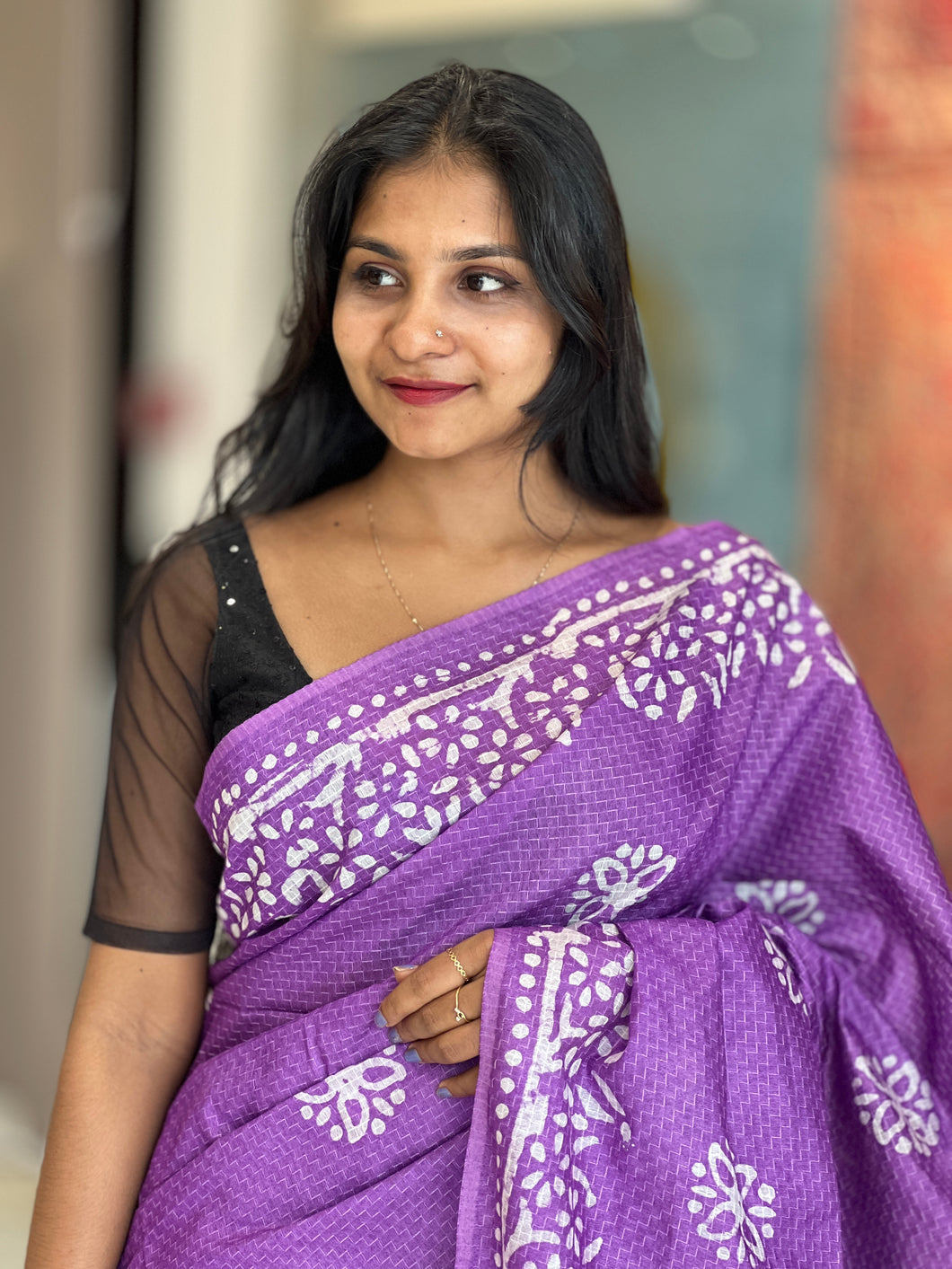 Batik Inspired Printed Tussar Finish Saree | US241