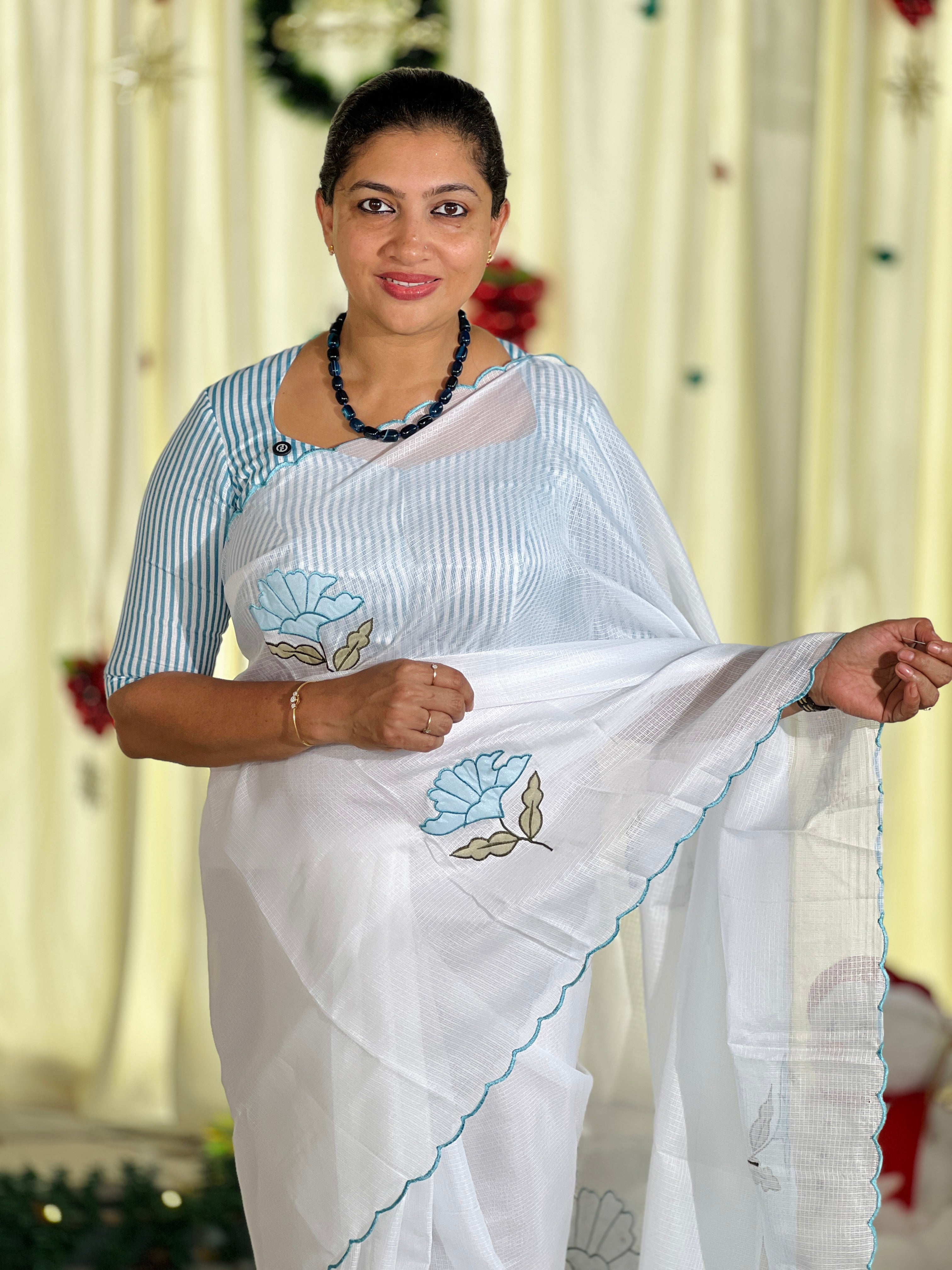 Floral Applique Work Detailed Silky Kota Saree | HT302