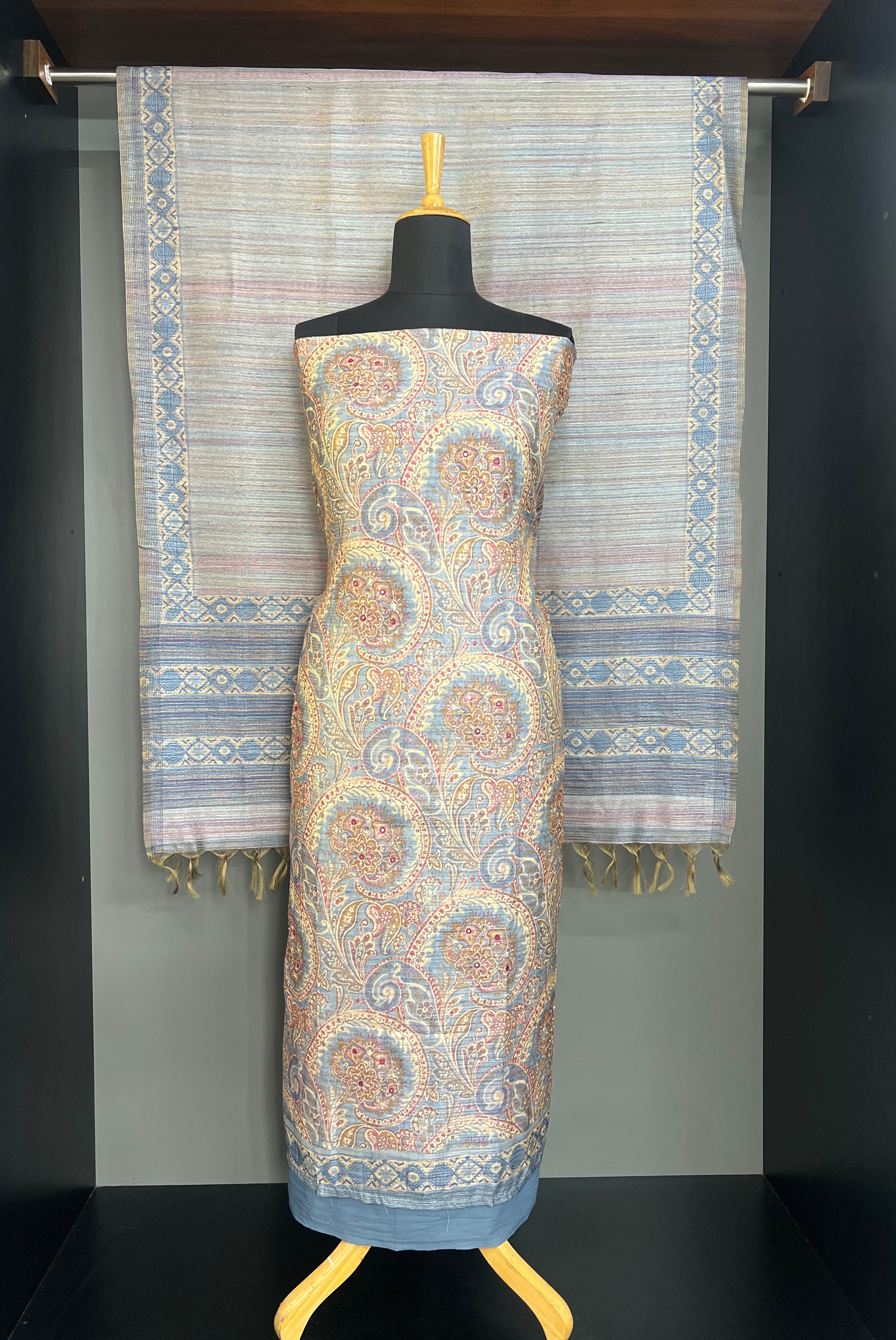 Paisley Printed Pattern Semi Tussar Salwar Set | MF211