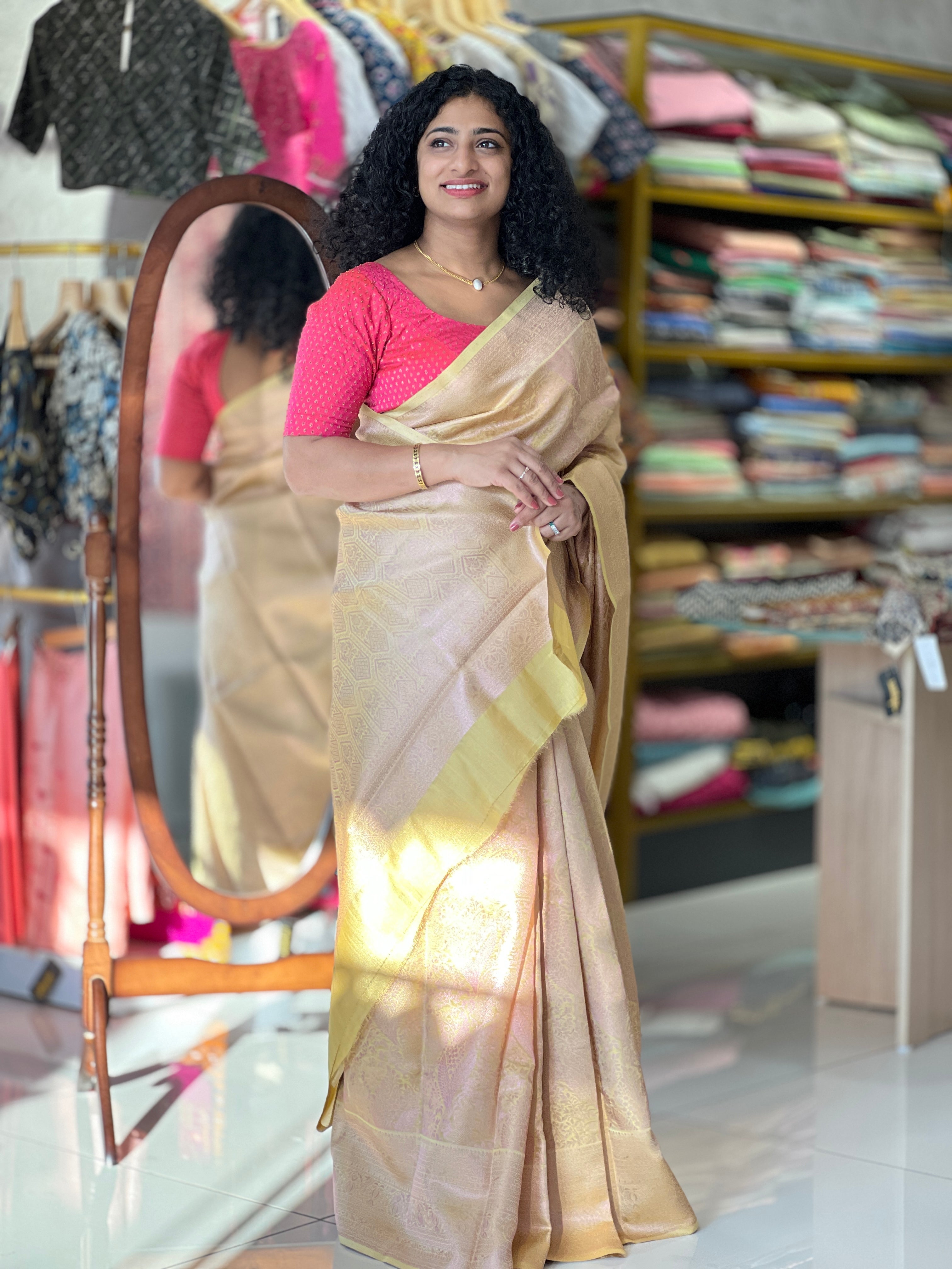 Pink Zari Woven Semi Silk Saree | KF168