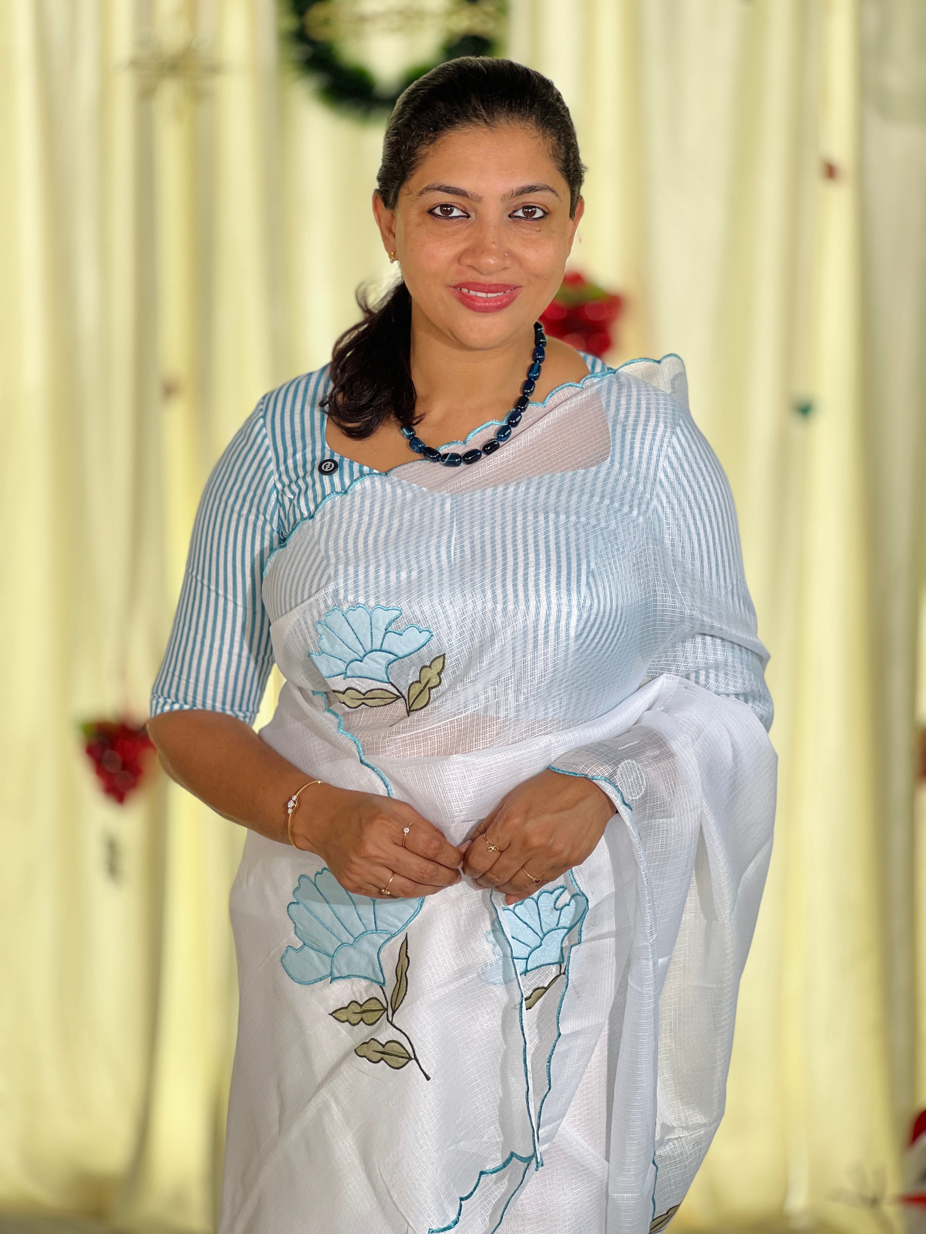 Floral Applique Work Detailed Silky Kota Saree | HT302