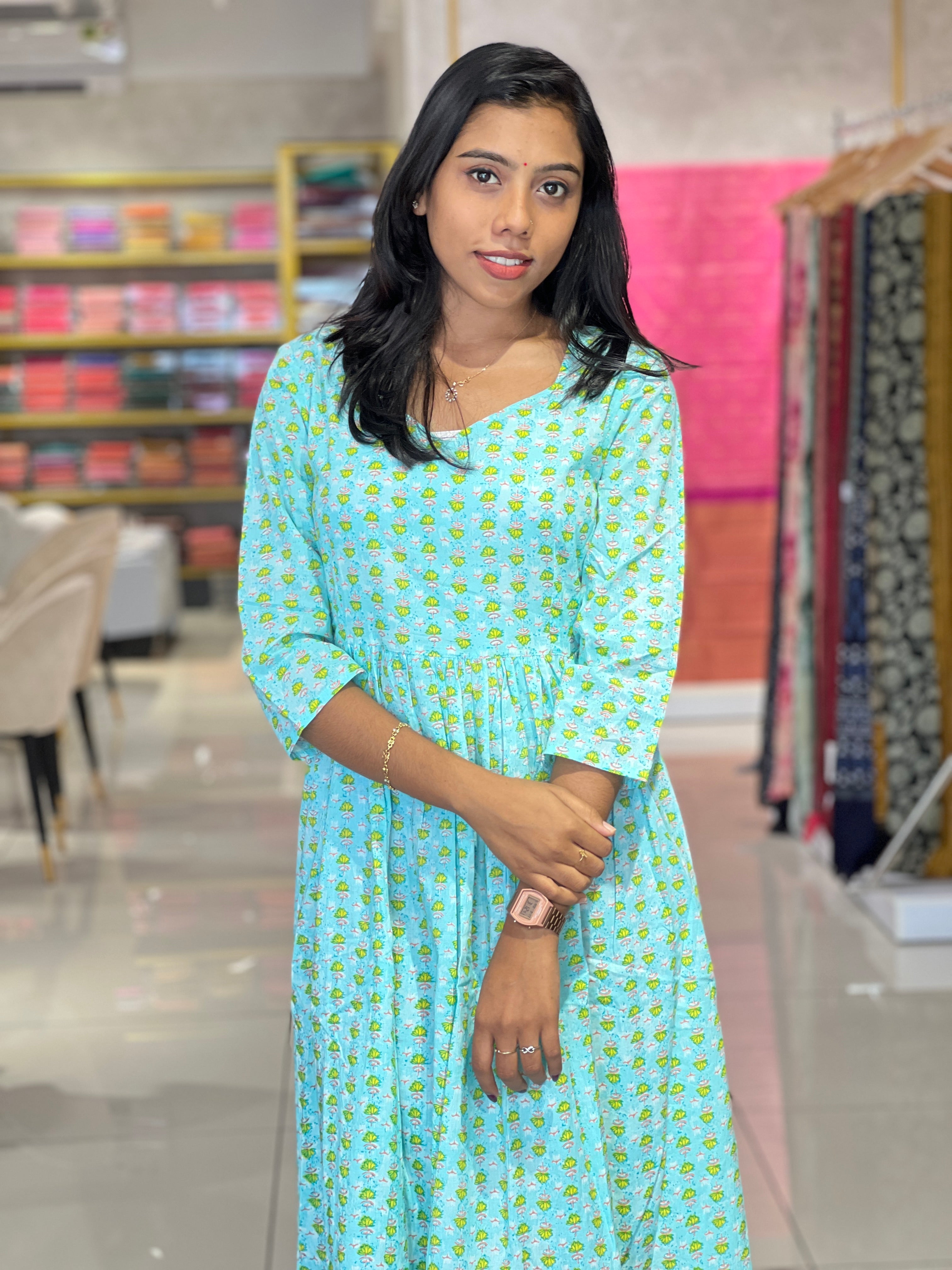 Floral Print Detailed Cotton Kurta |  TBS104