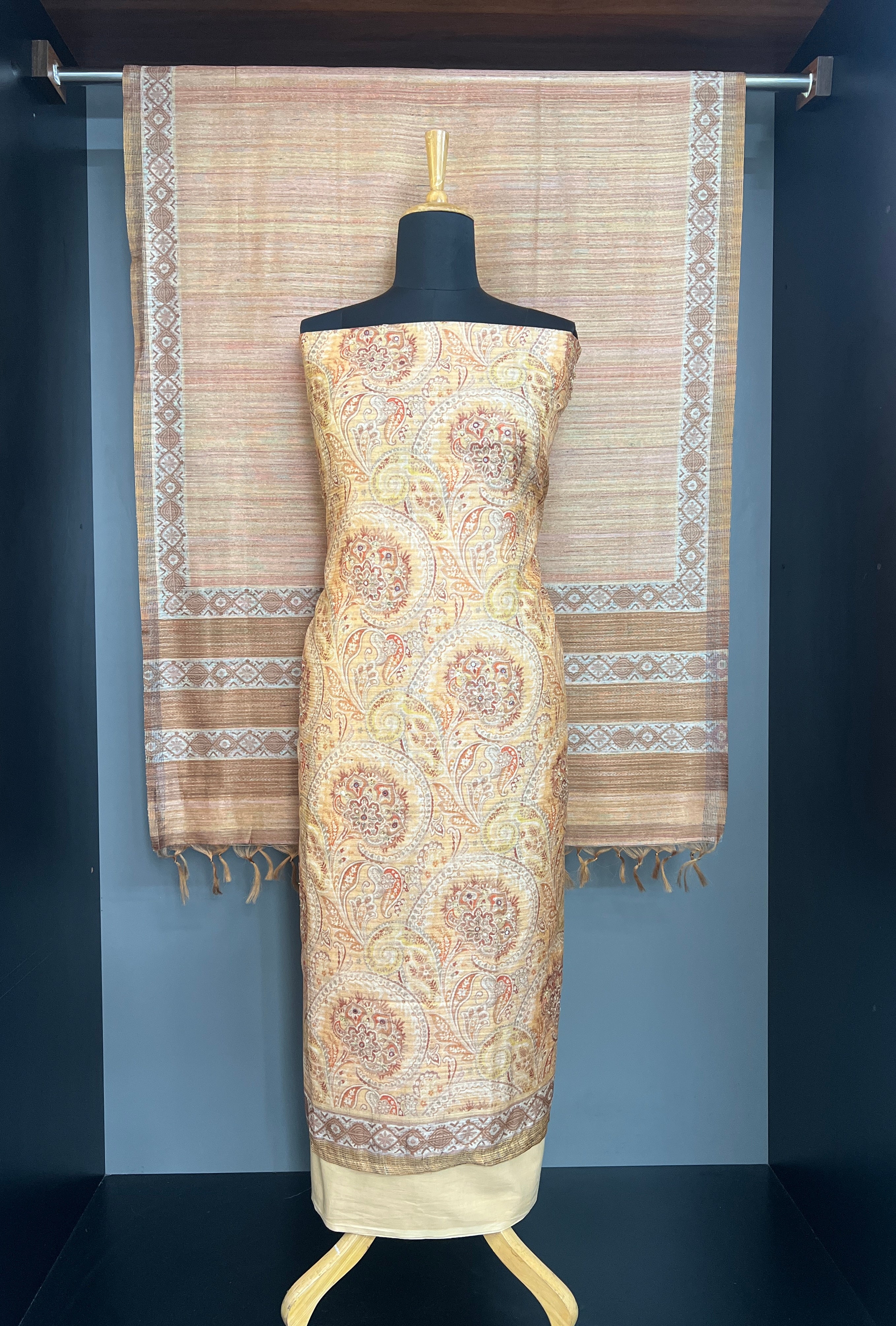 Paisley Printed Pattern Semi Tussar Salwar Set | MF212