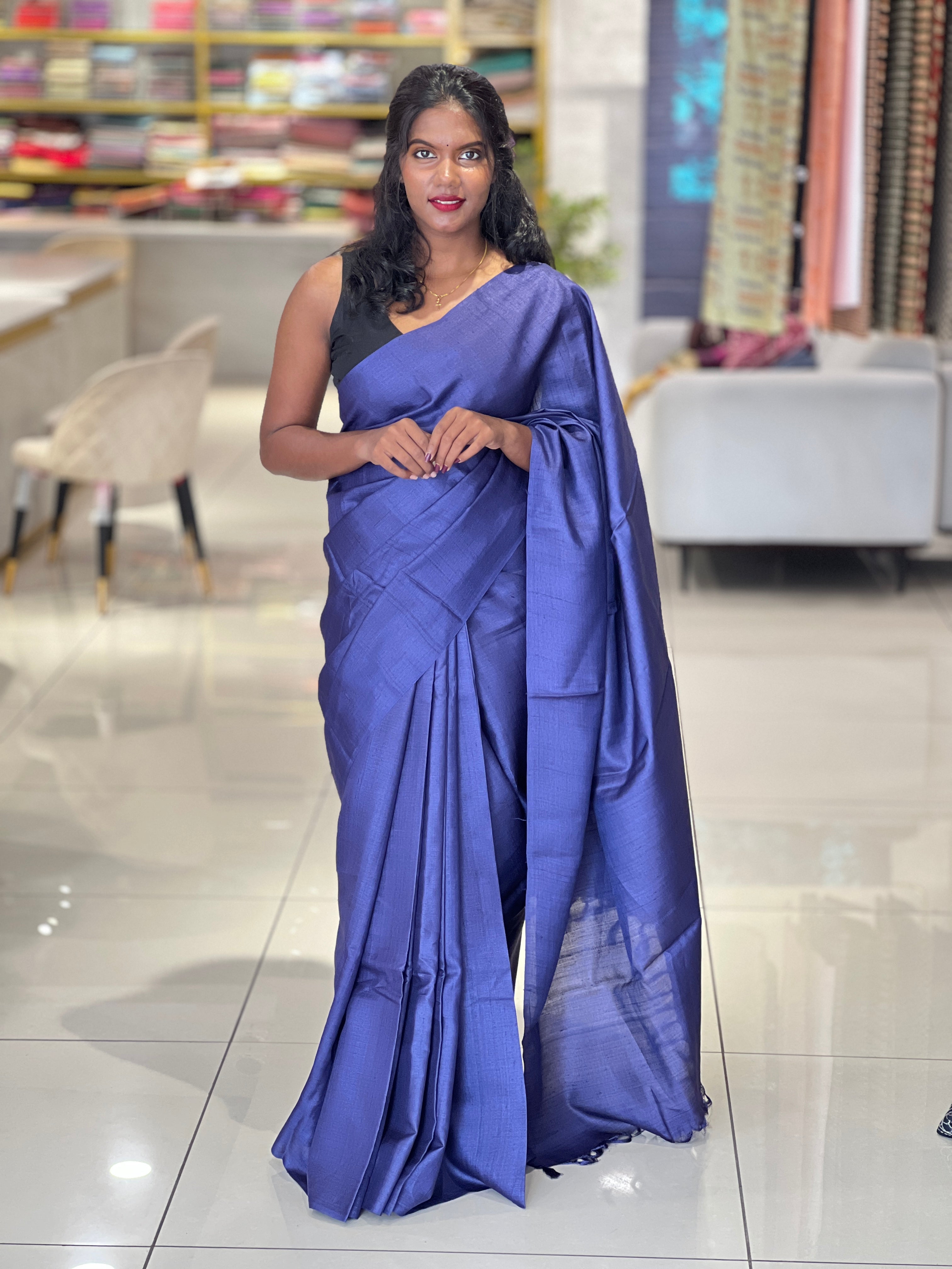 Solid Patterned Pure Tussar Saree | HS1245