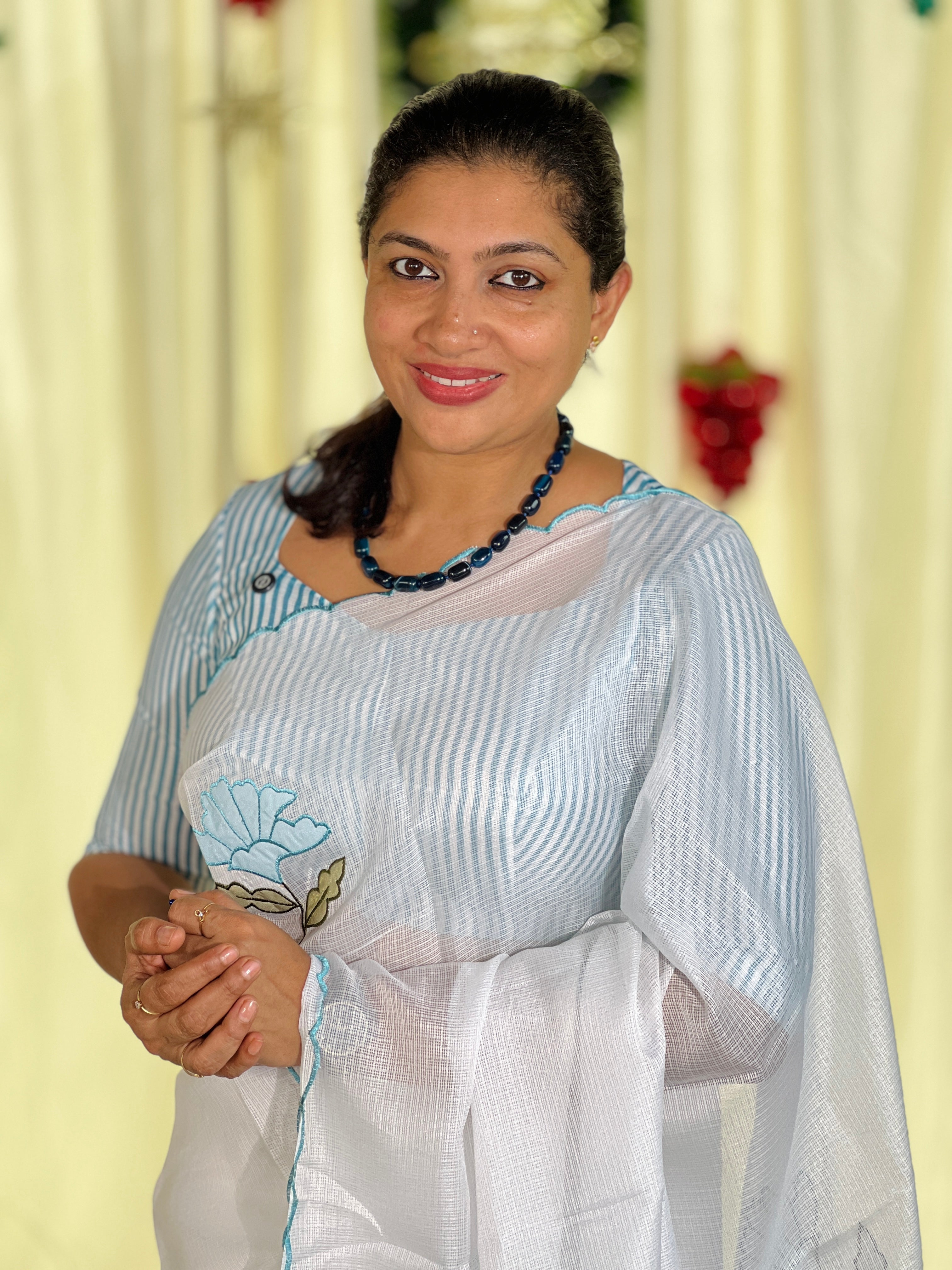 Floral Applique Work Detailed Silky Kota Saree | HT302