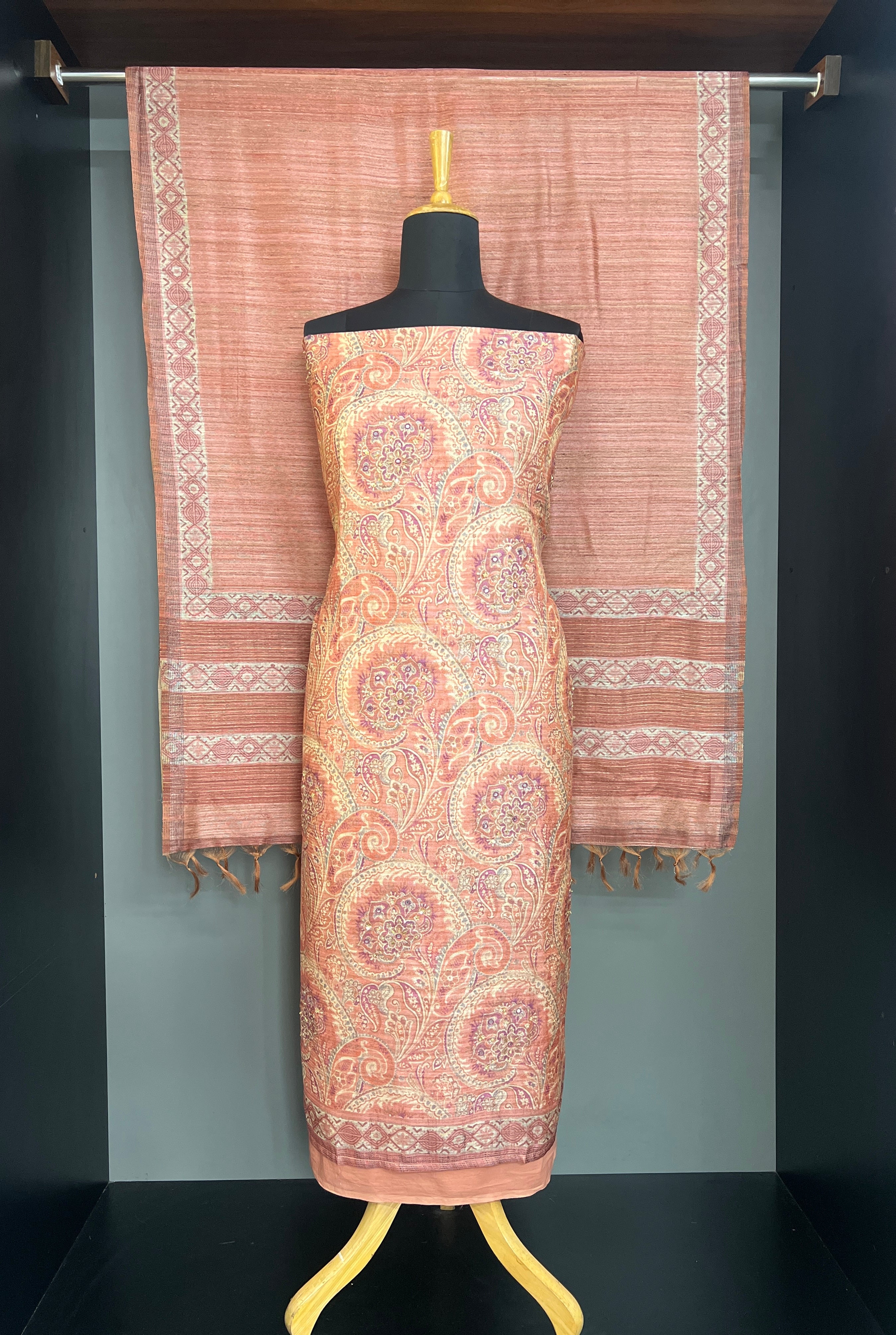 Paisley Printed Pattern Semi Tussar Salwar Set | MF210