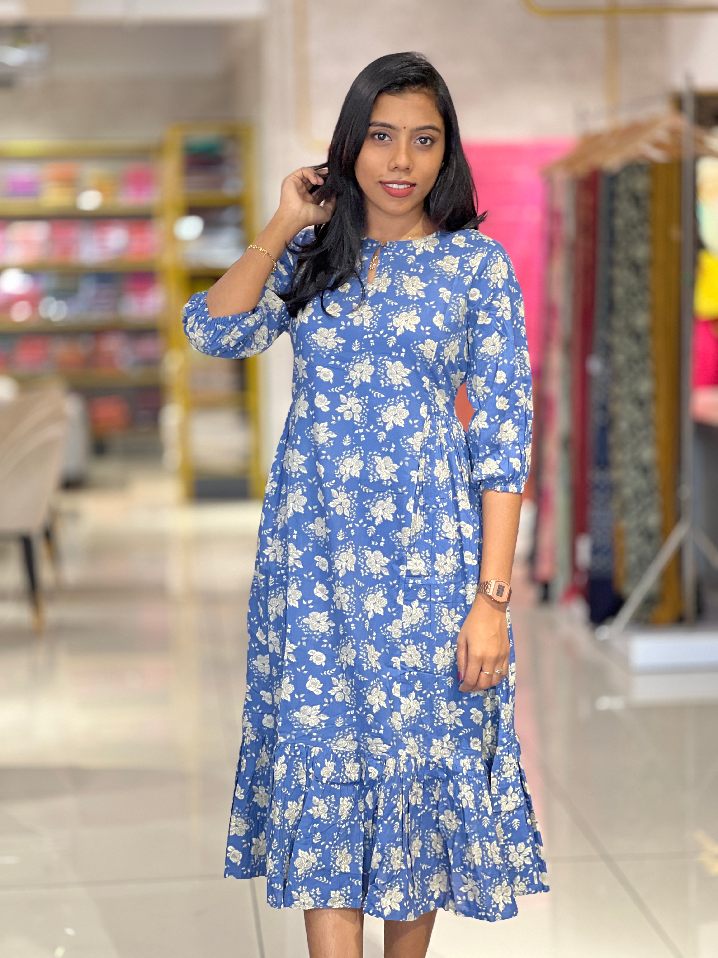Floral Print Detailed Cotton Kurta  | TBS105
