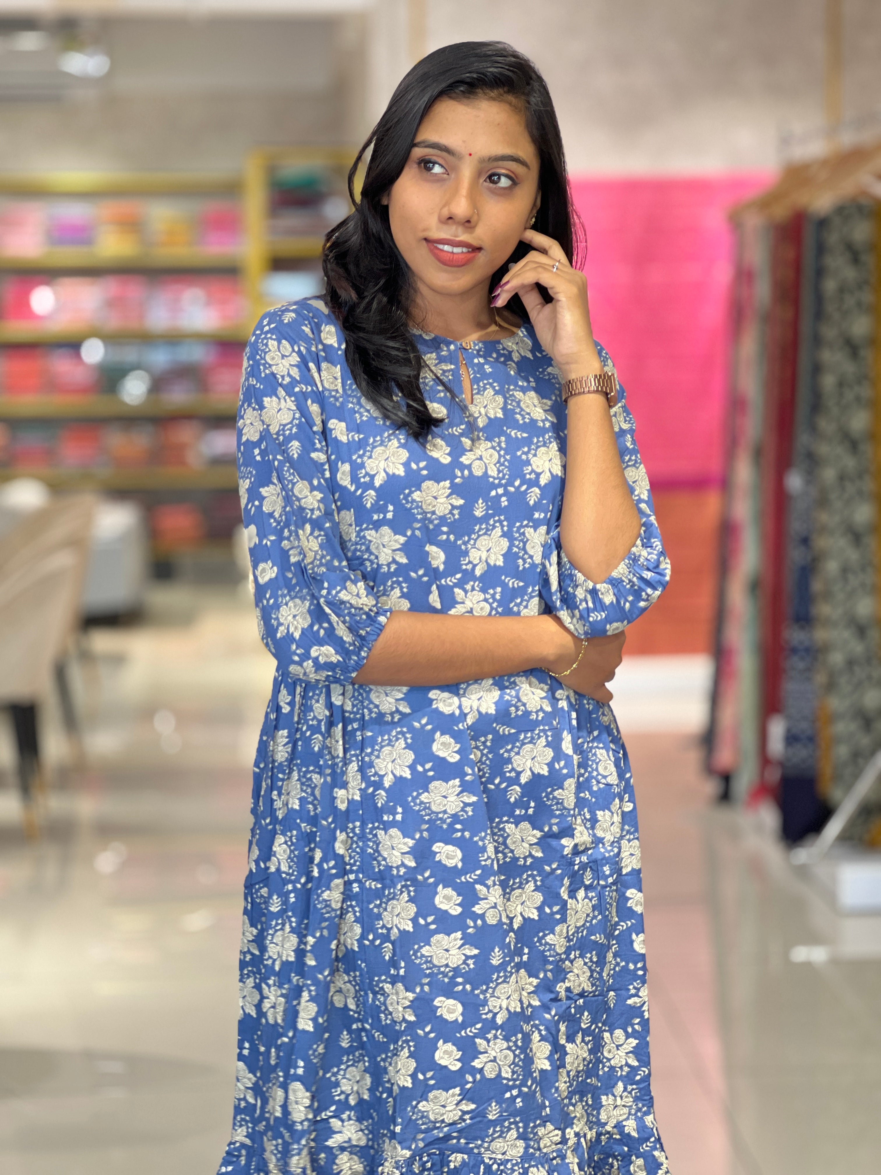 Floral Print Detailed Cotton Kurta  | TBS105