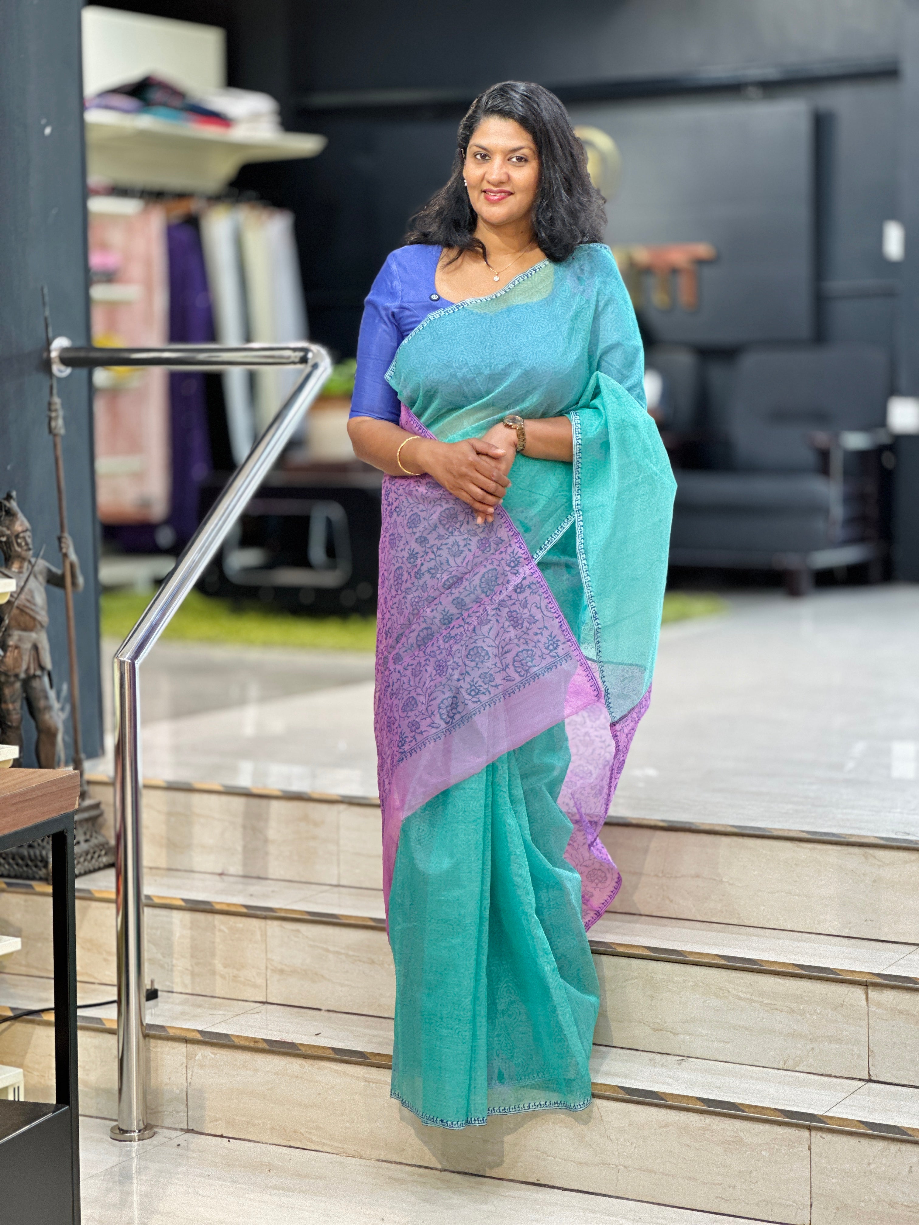 Block Printed SuperNet Kota Saree | JSC264