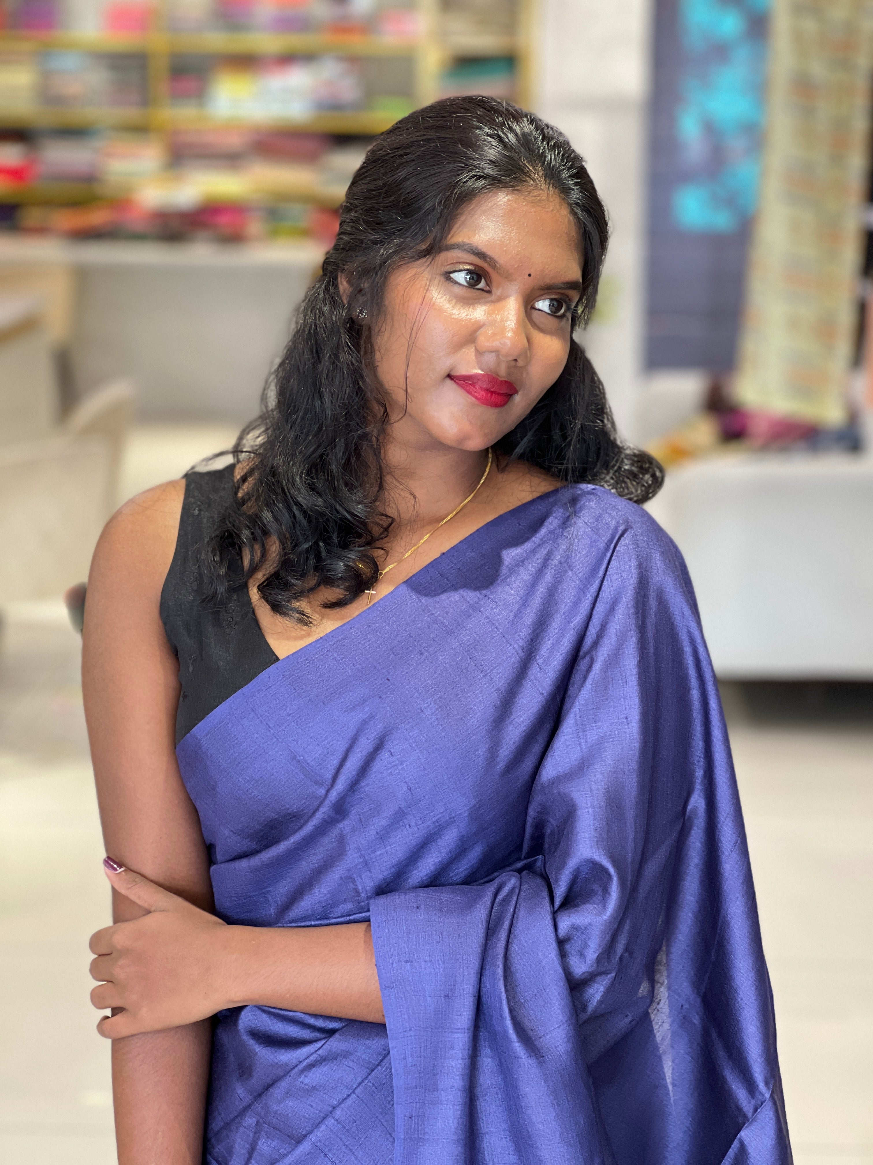 Solid Patterned Pure Tussar Saree | HS1245