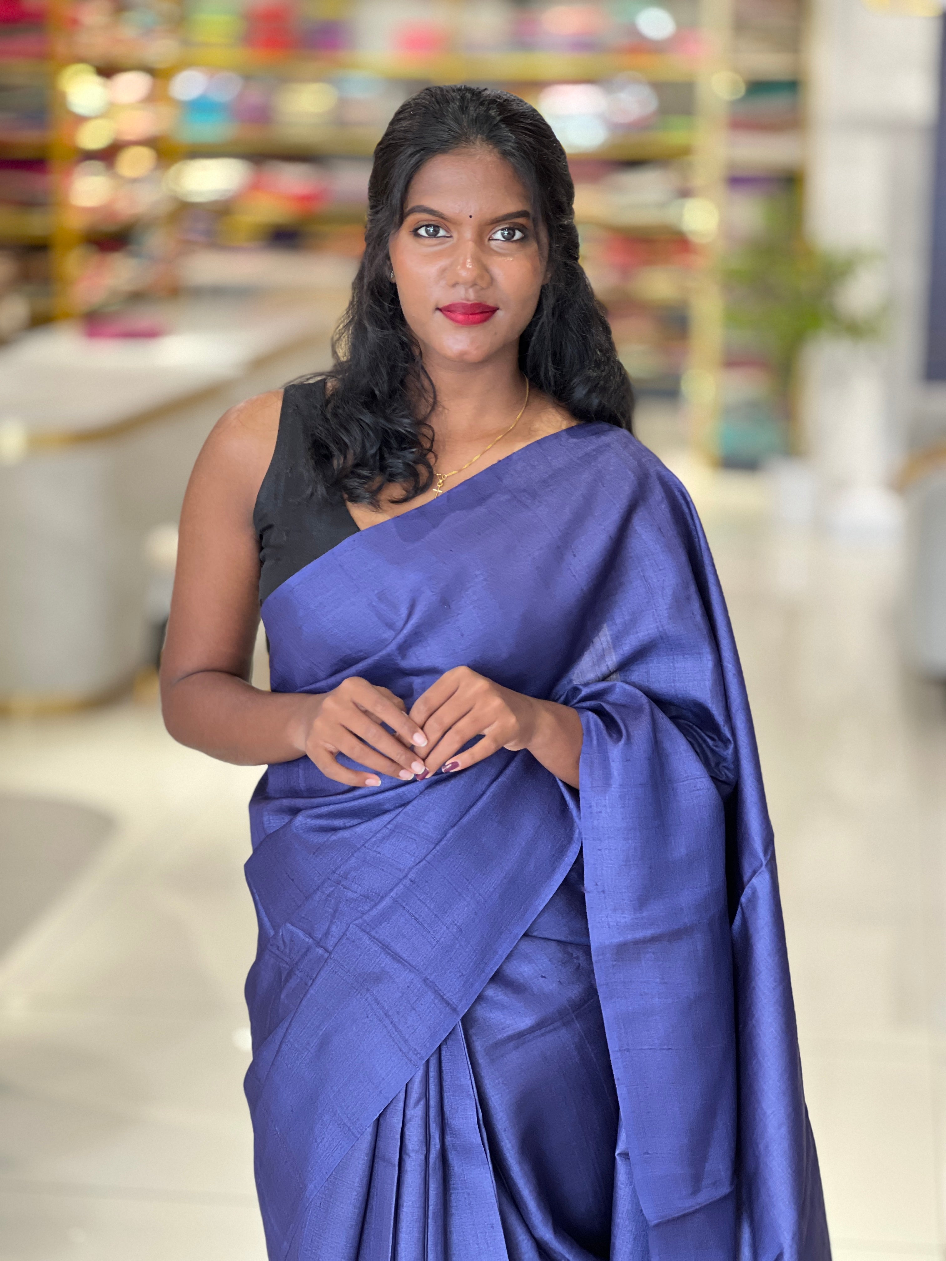 Solid Patterned Pure Tussar Saree | HS1245