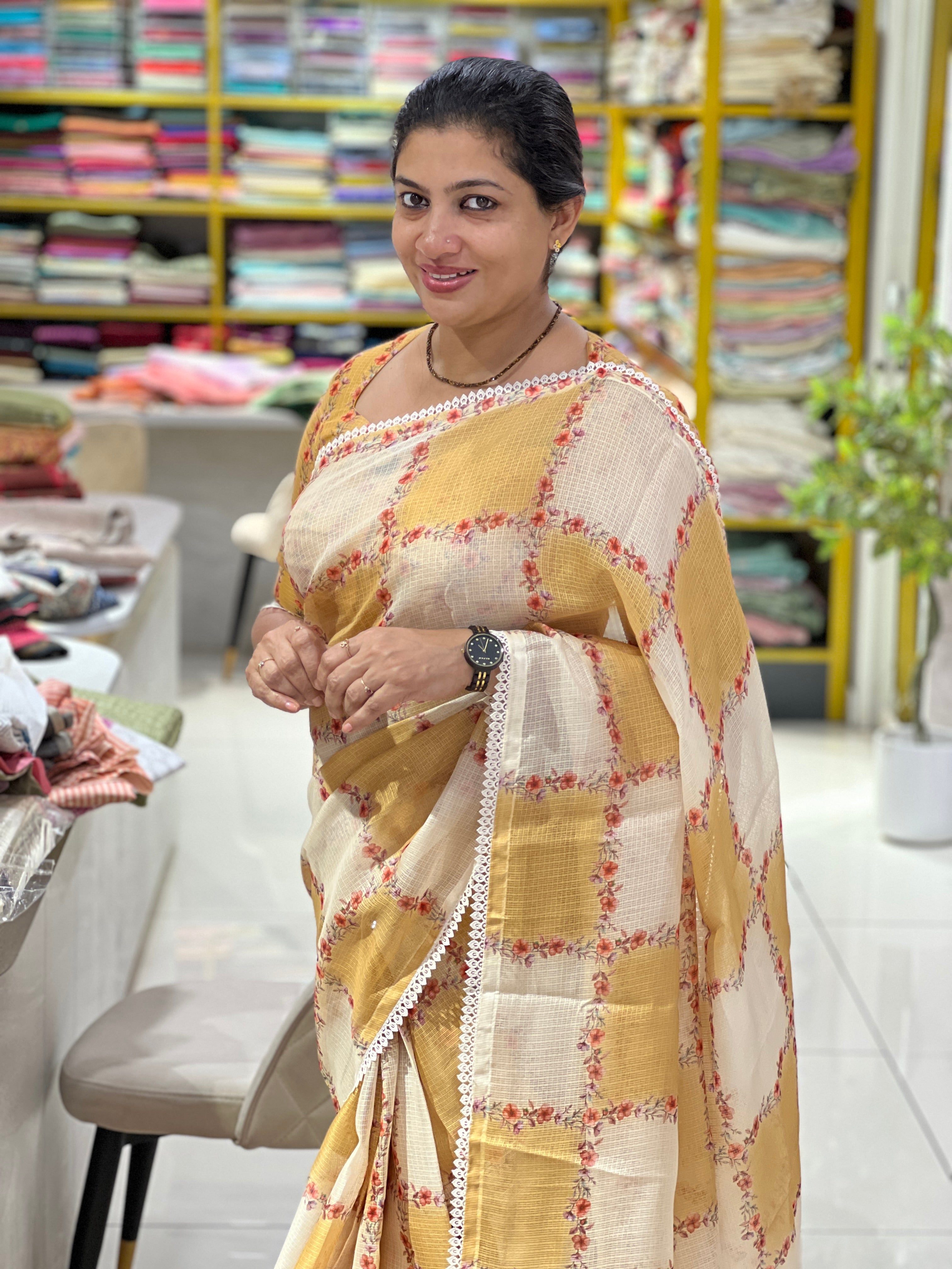 Floral Print Detailed Silky Kota Saree | HT301